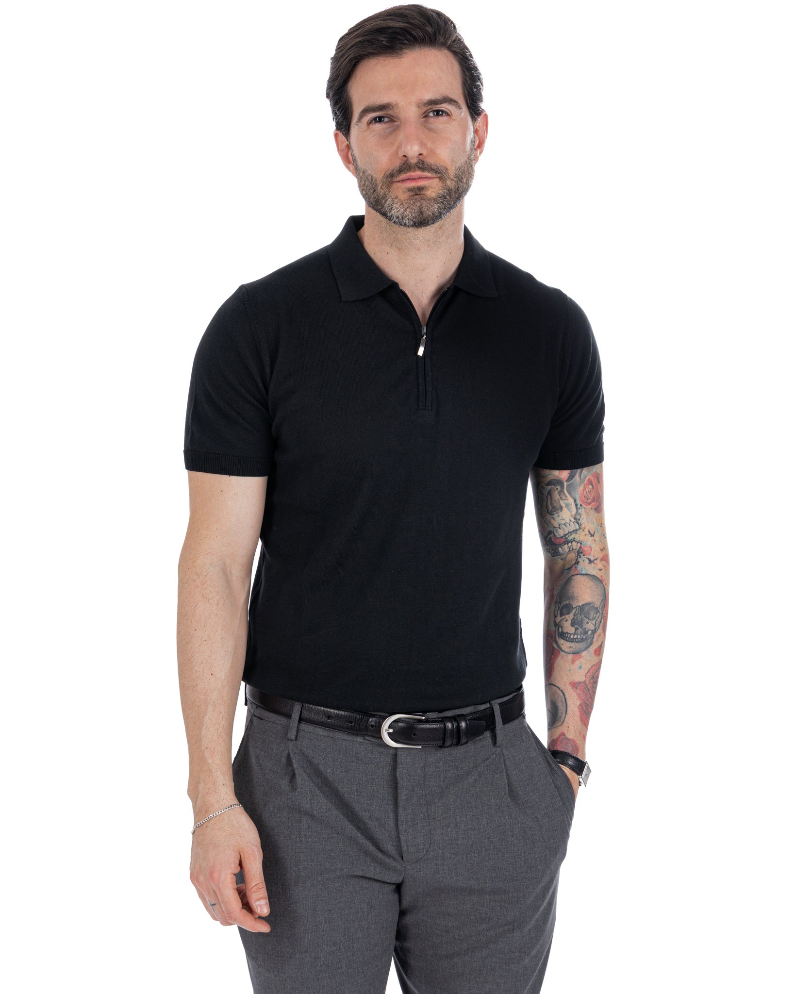 Sebastian - black knitted polo with zip