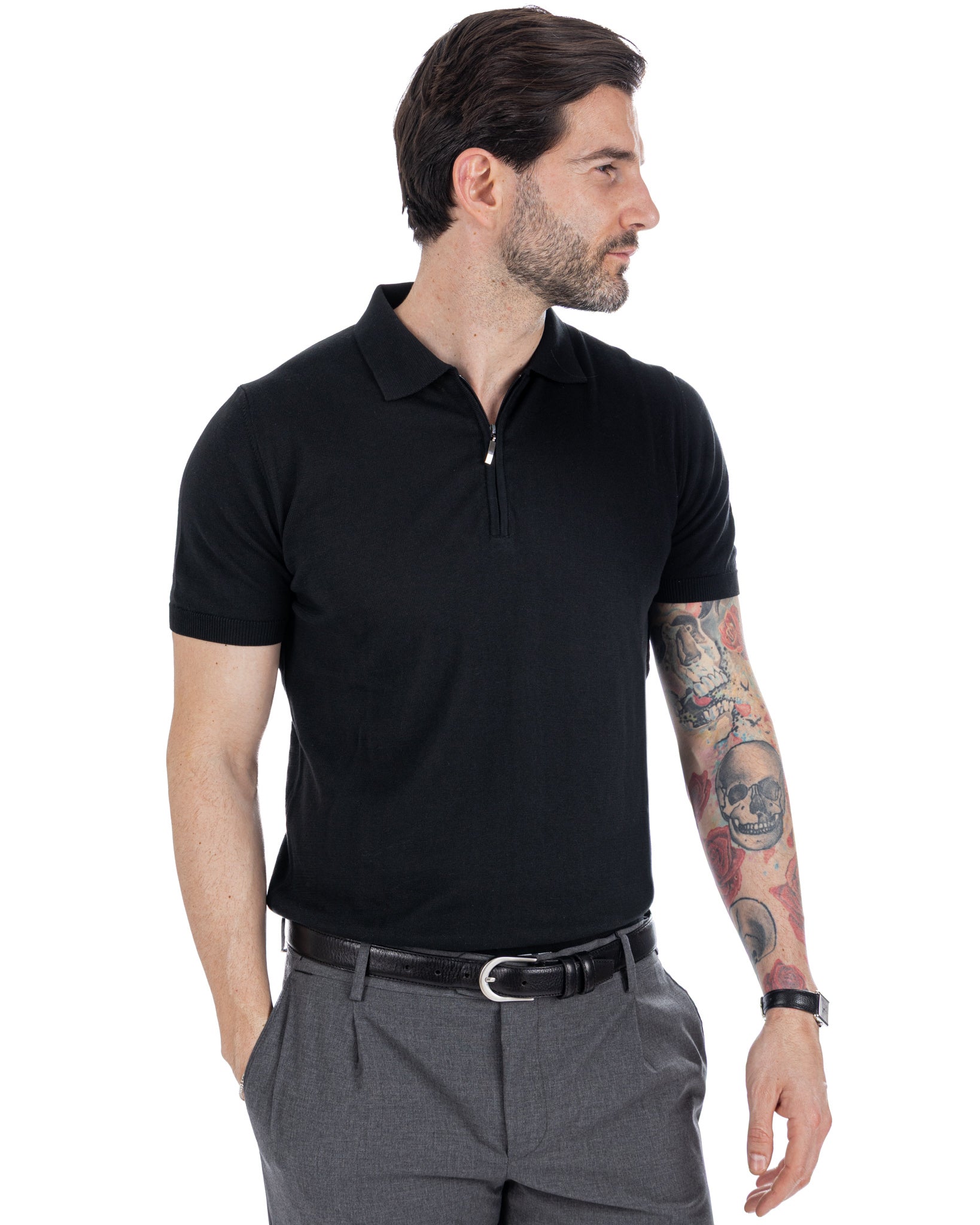 Sebastian - black knitted polo with zip