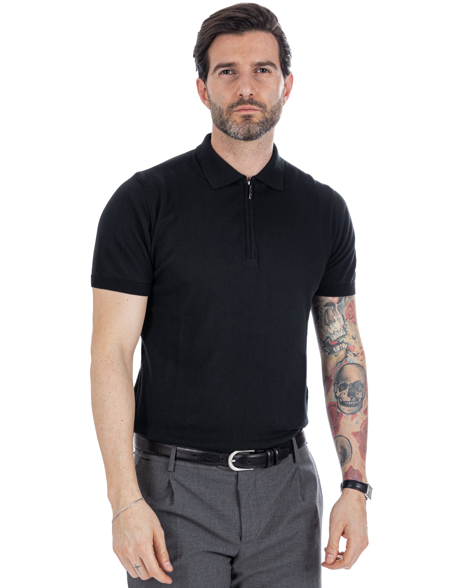 Sebastian - black knitted polo with zip