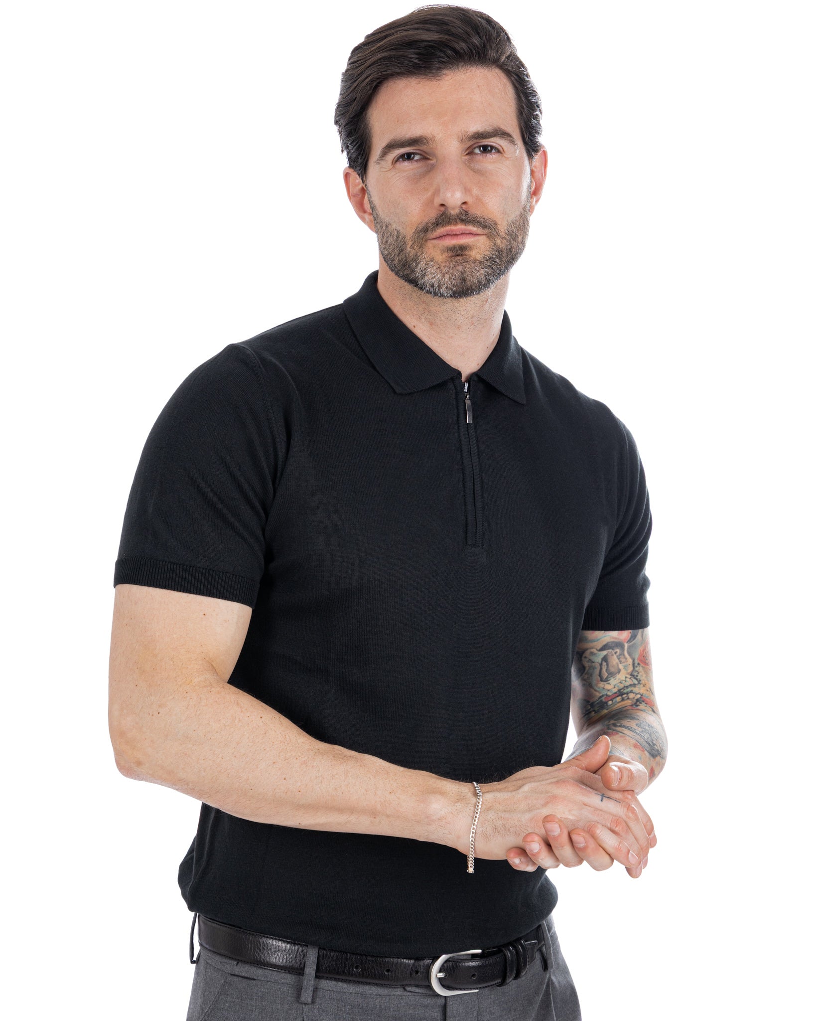 Sebastian - black knitted polo with zip