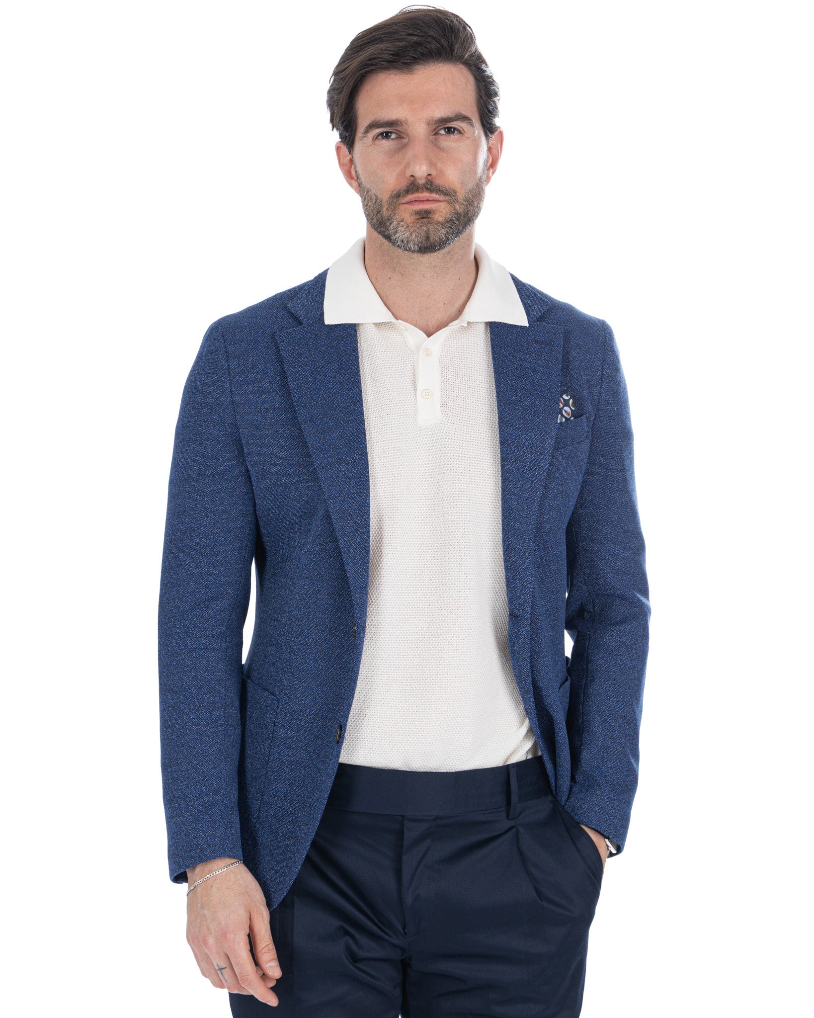 Haines - giacca monopetto blu melange