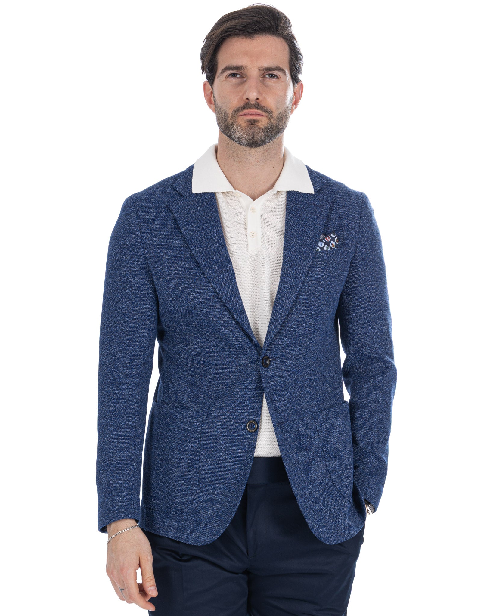 Haines - giacca monopetto blu melange