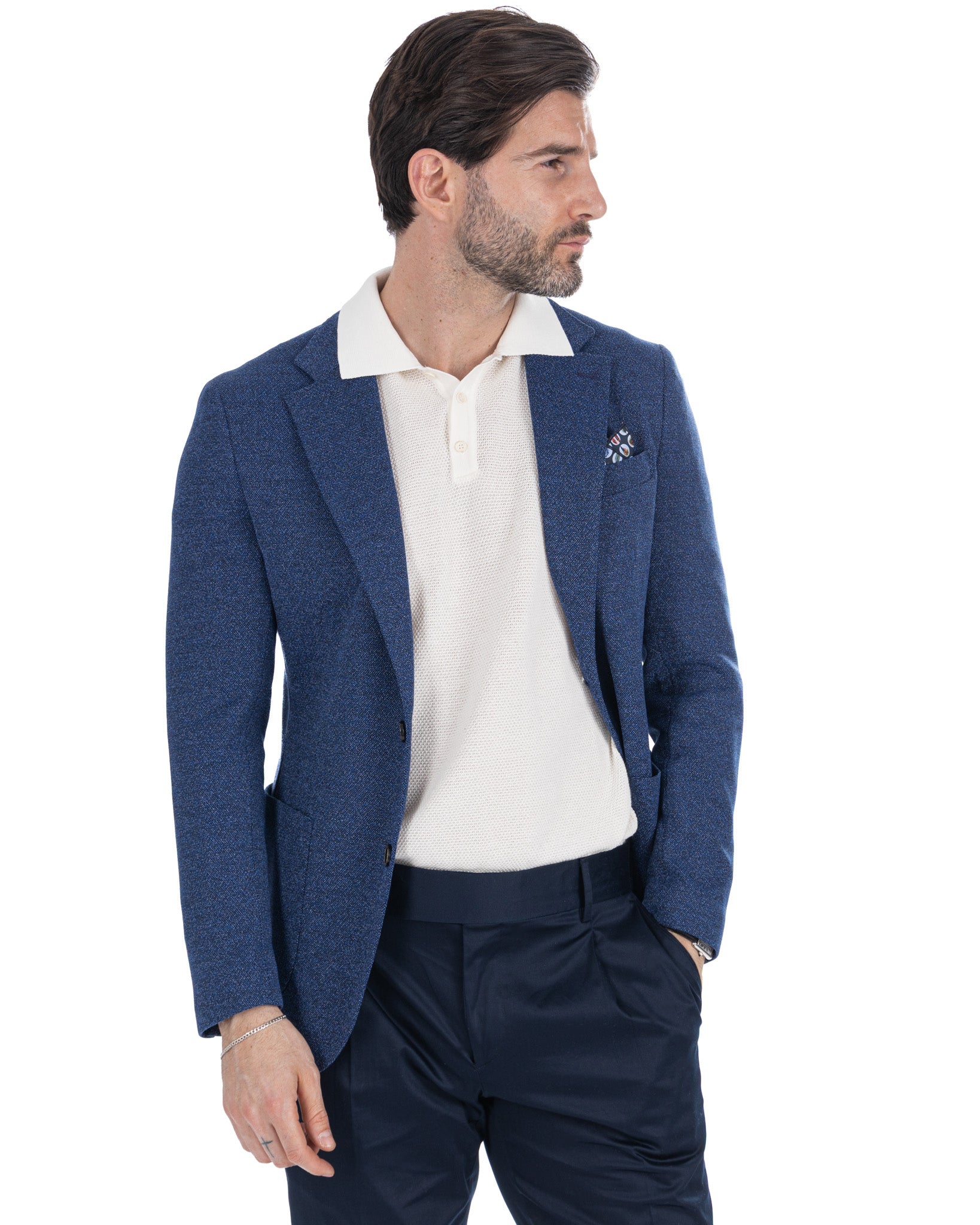 Haines - giacca monopetto blu melange