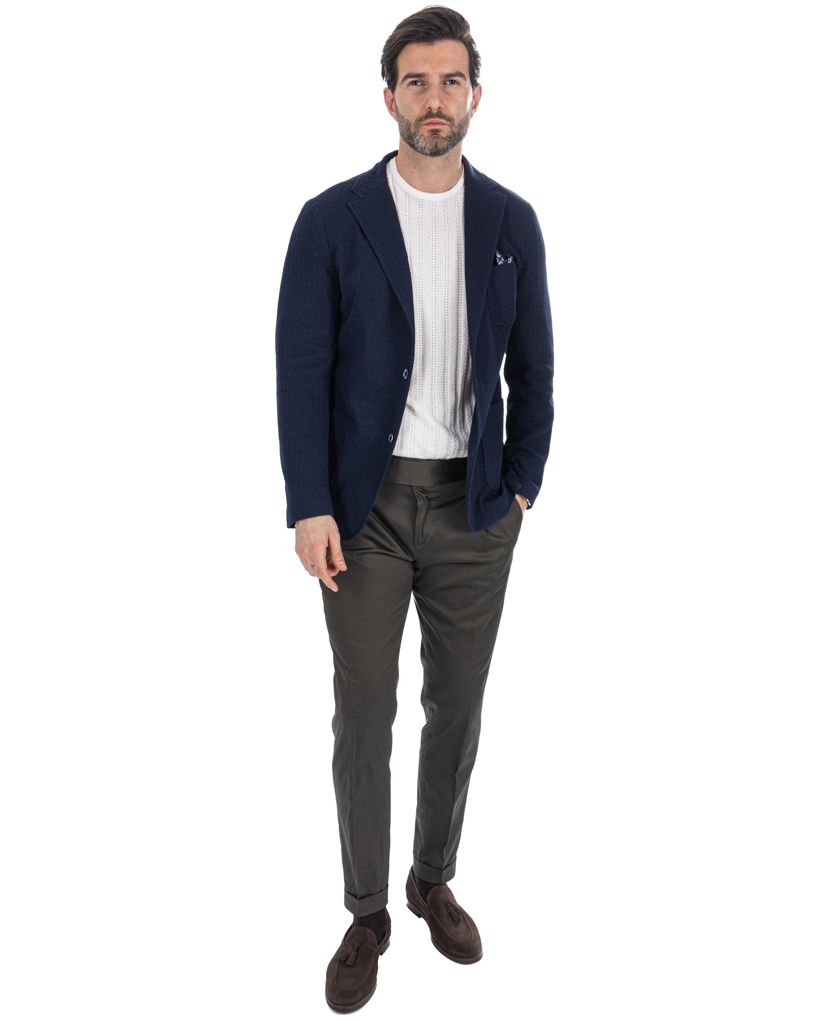 Hilo - giacca monopetto in maglia blu