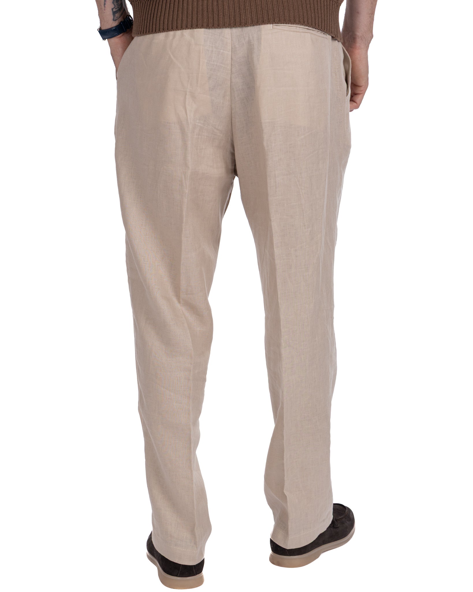 Lucas - pantalone largo in puro lino spago con pinces