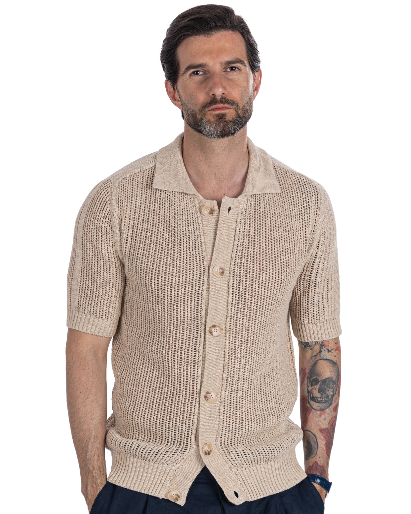 Culebrita - camicia traforata beige