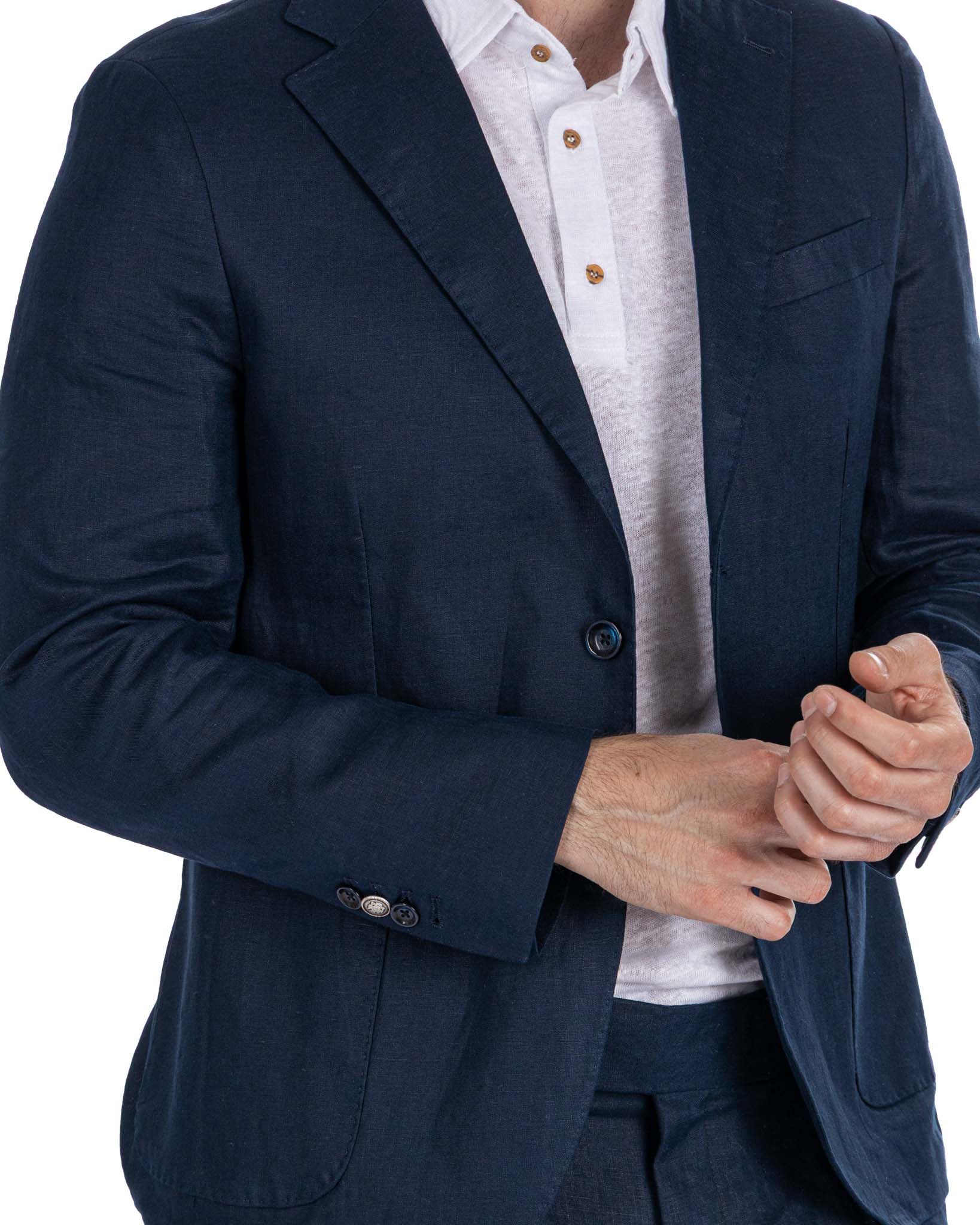 Narni - single breasted jacket pure blue linen