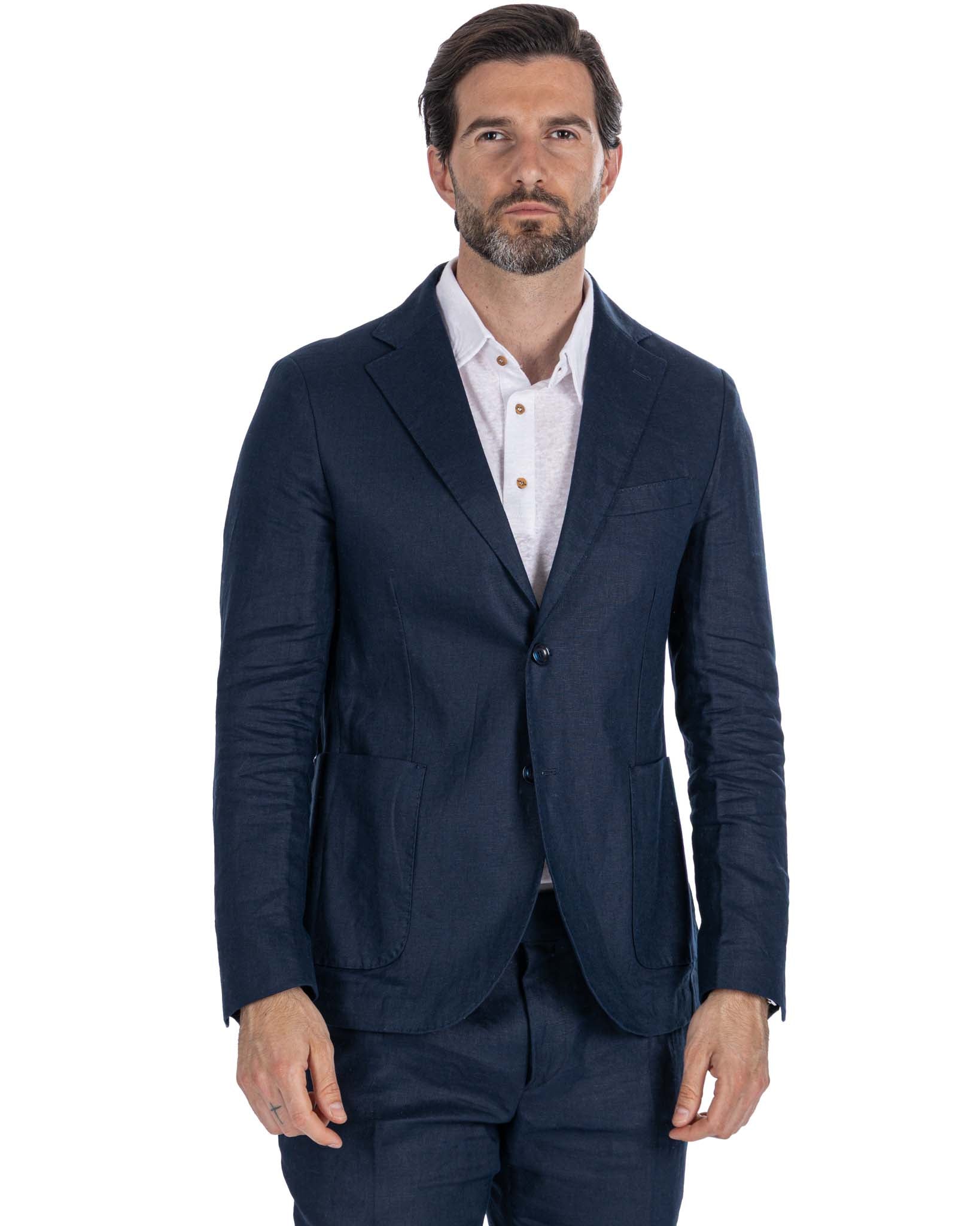 Narni - single breasted jacket pure blue linen