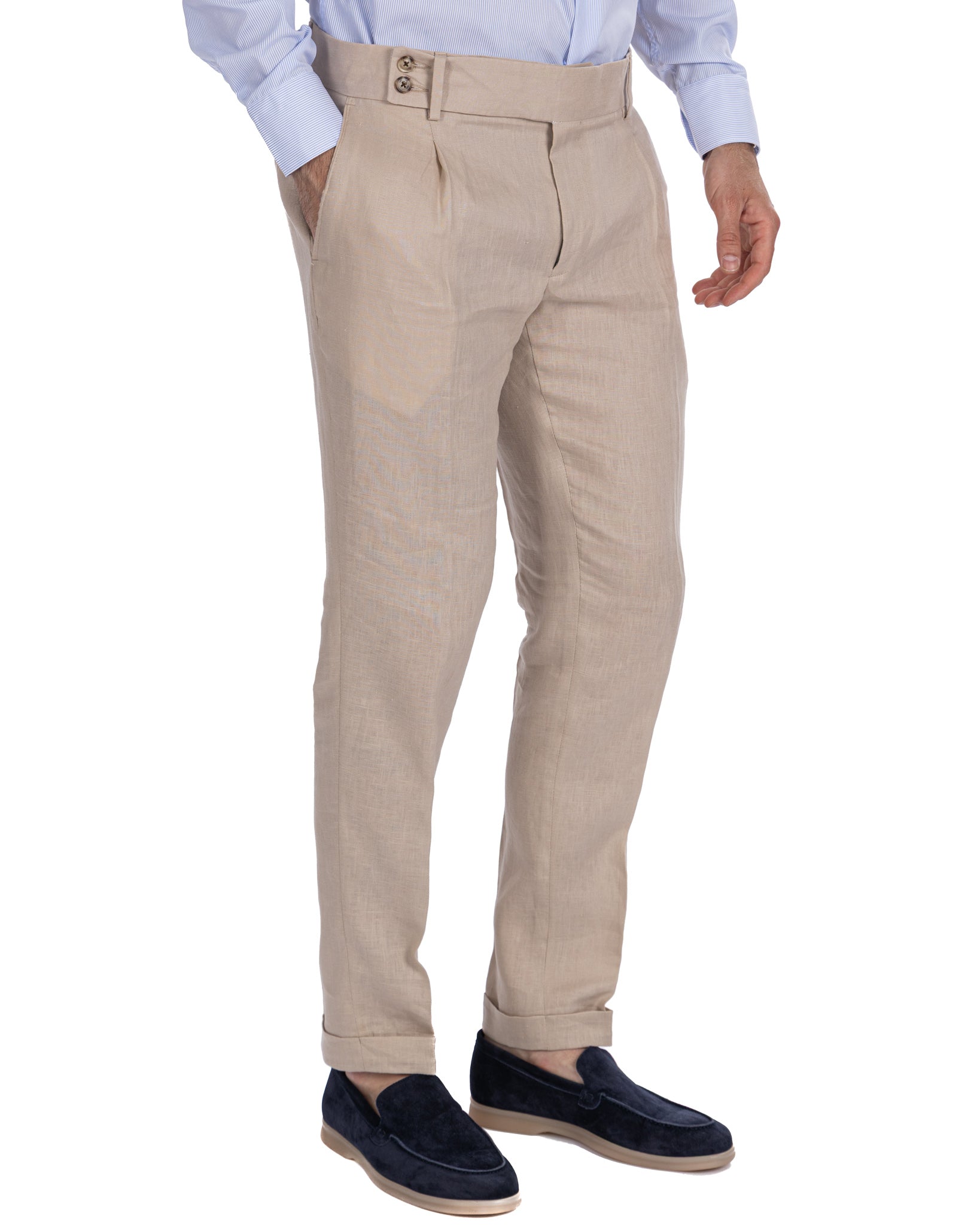 Pescaluse - pantalone vita alta in puro lino spago