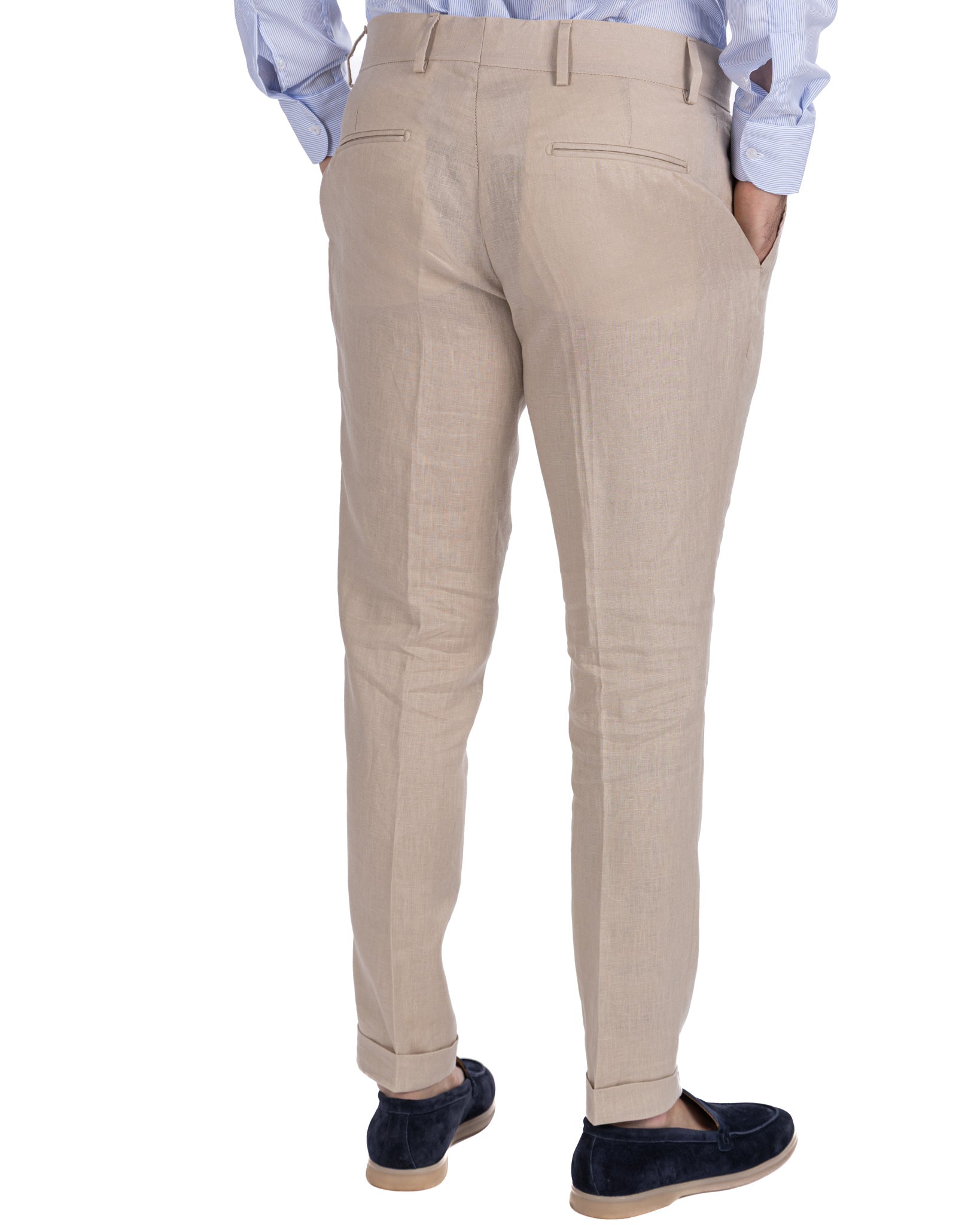 Pescaluse - pantalone vita alta in puro lino spago