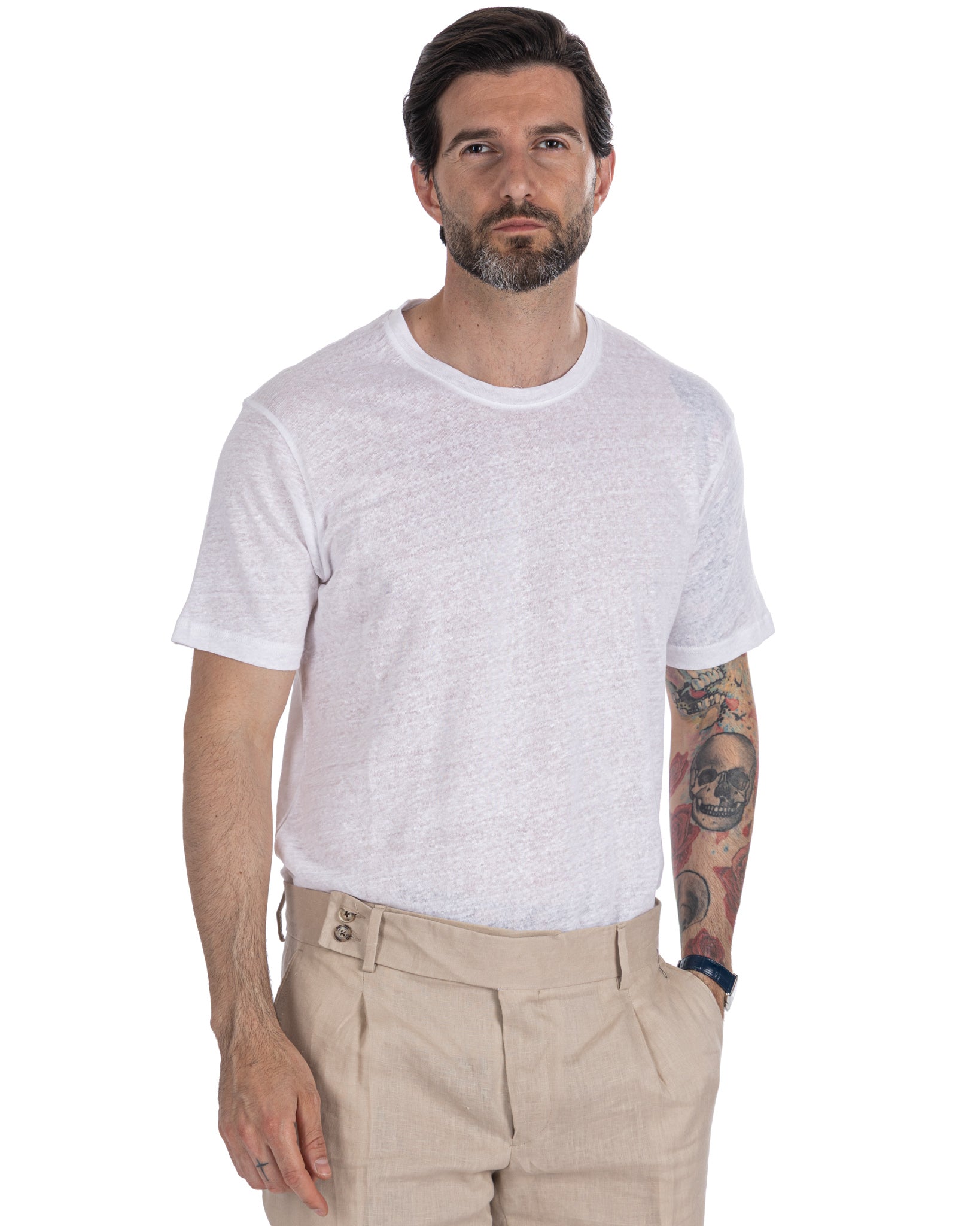 Felix - t-shirt oversize in lino bianca