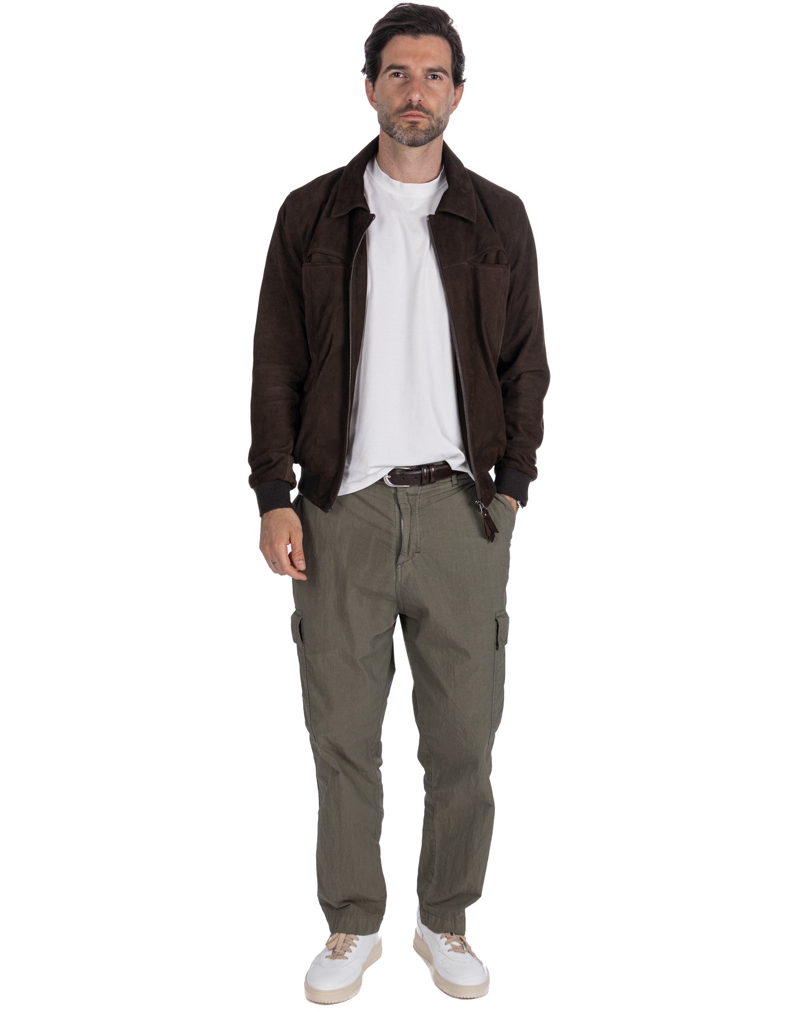 Giacca con zip scamosciata moro