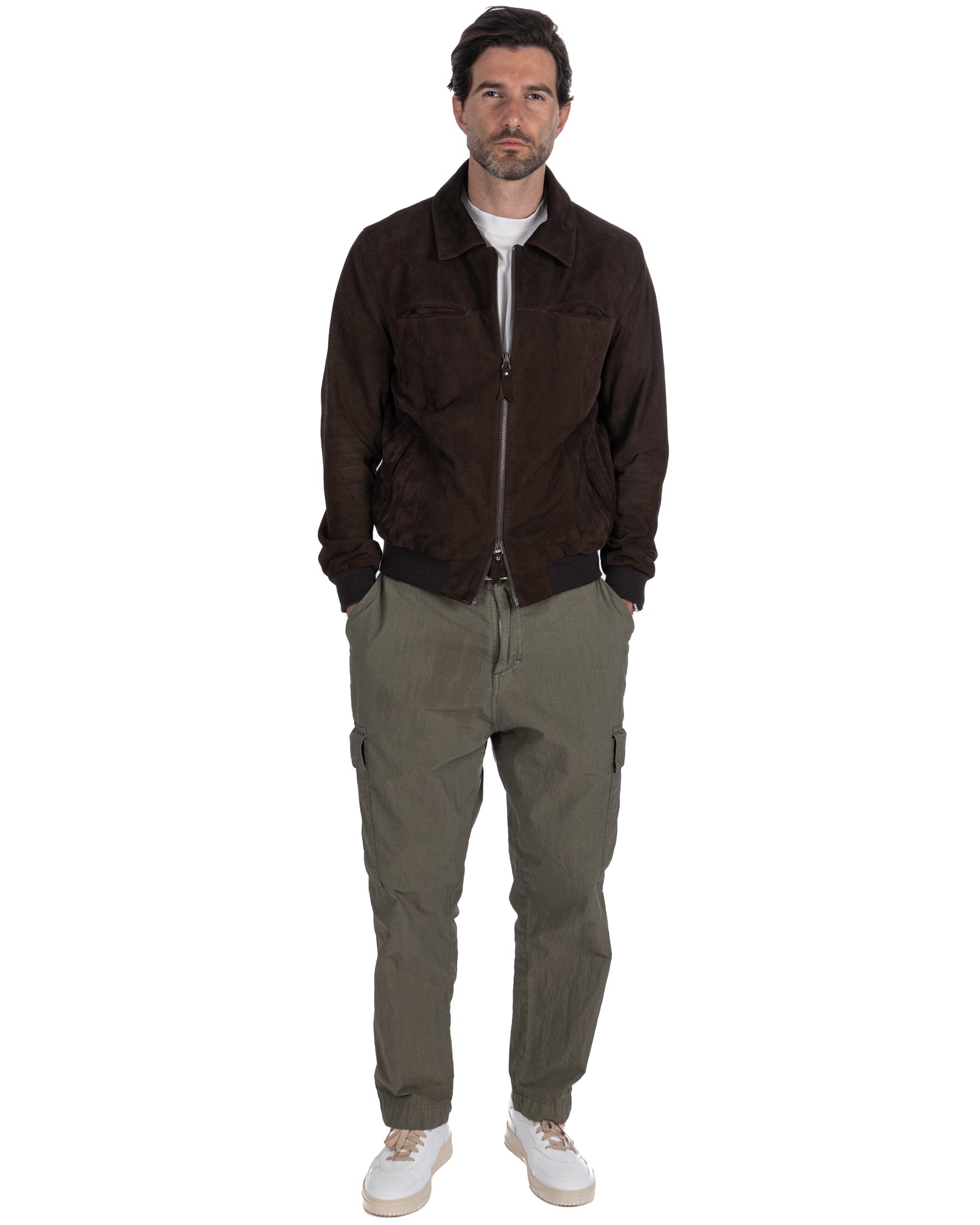 Giacca con zip scamosciata moro