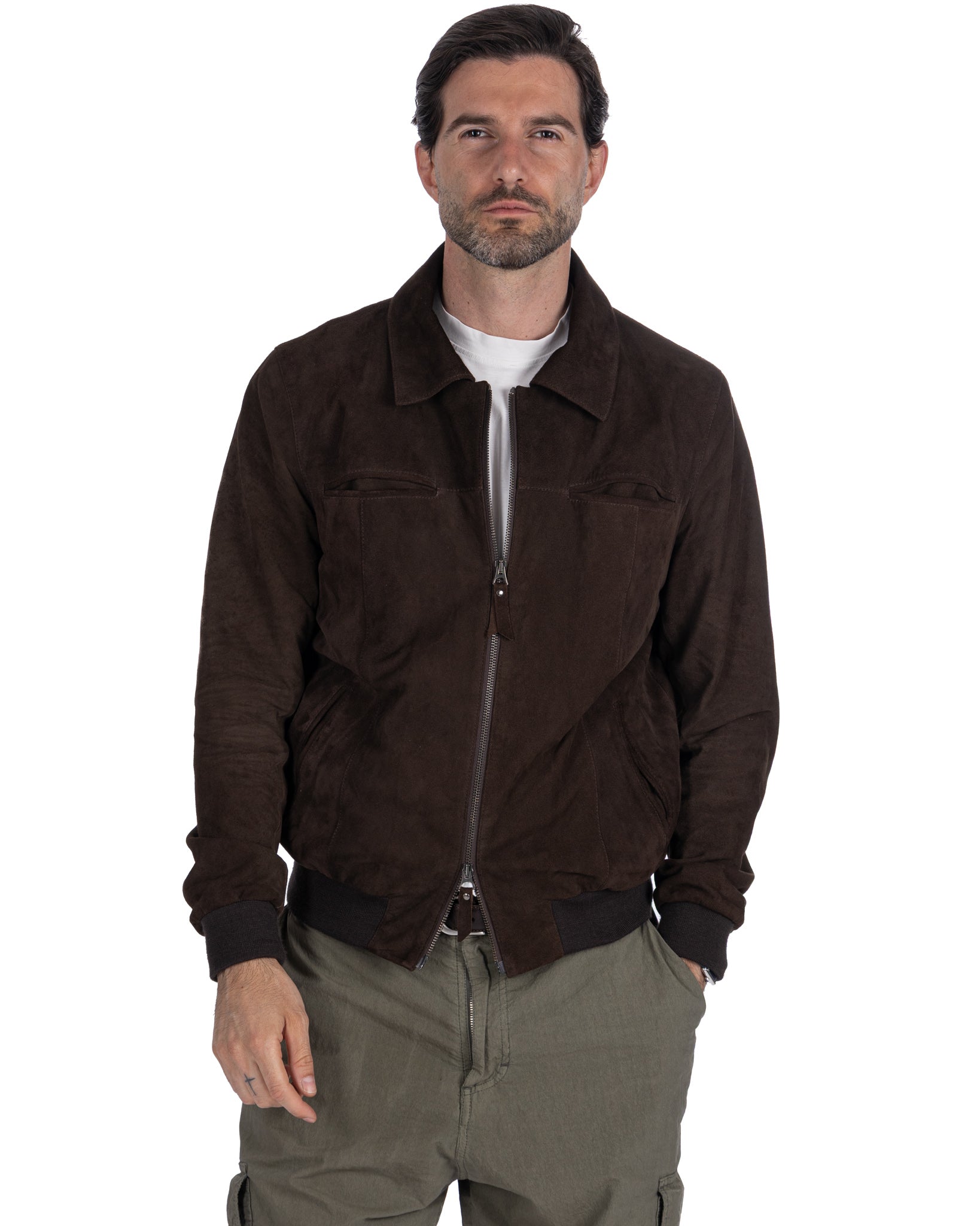 Giacca con zip scamosciata moro