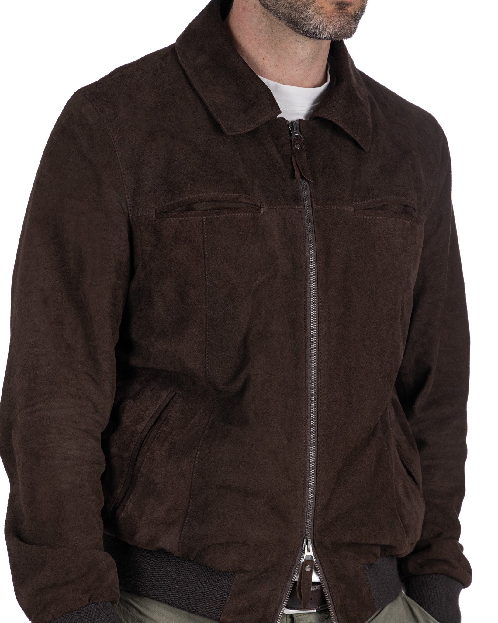 Giacca con zip scamosciata moro