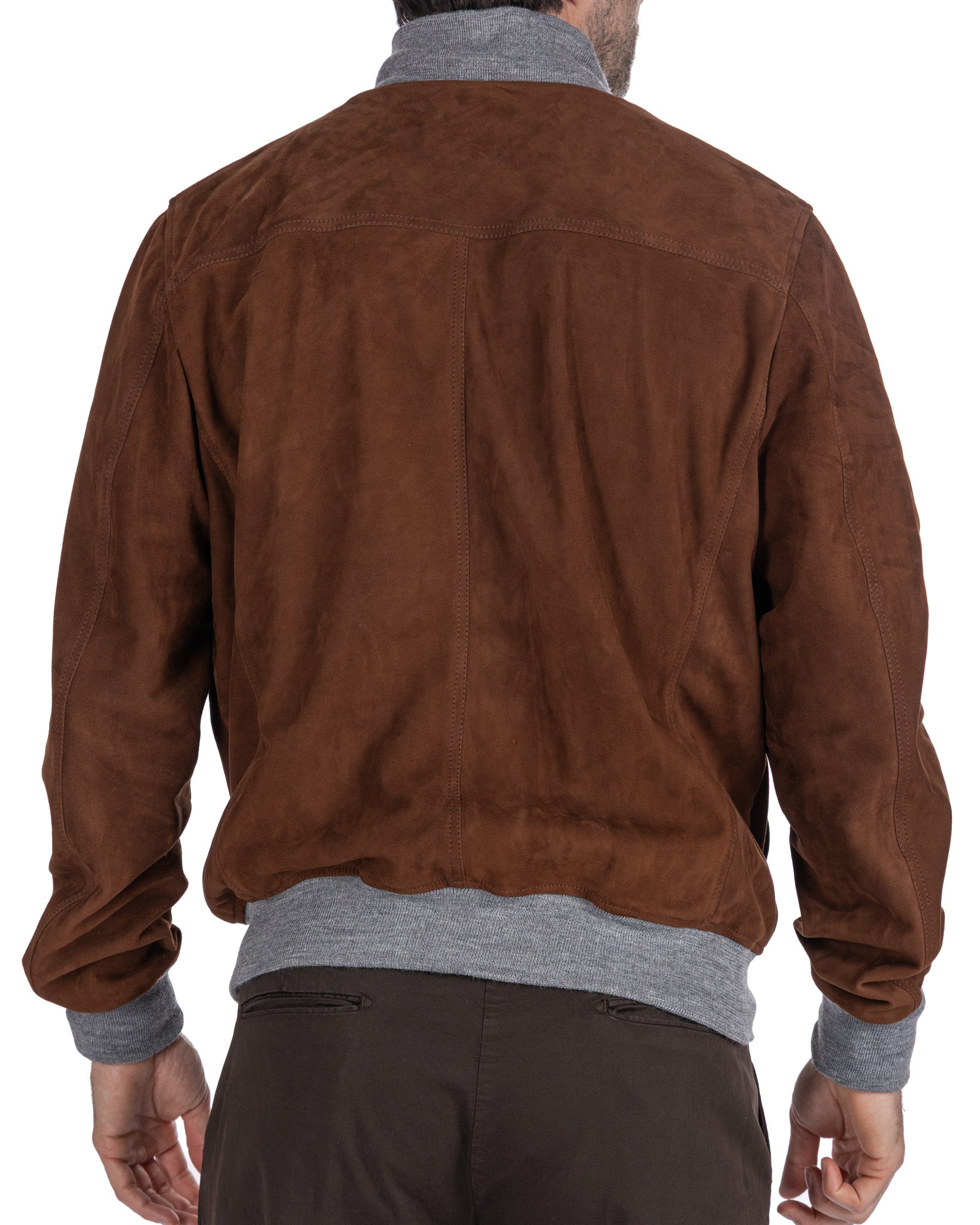 Bomber con bottoni scamosciato cammello