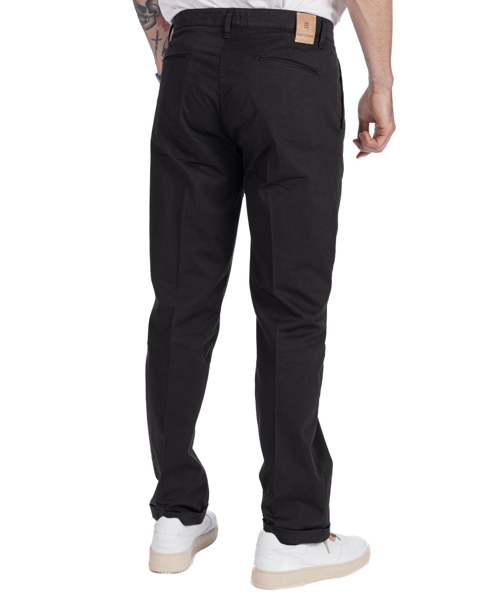 Seath - pantalone in cotone largo nero