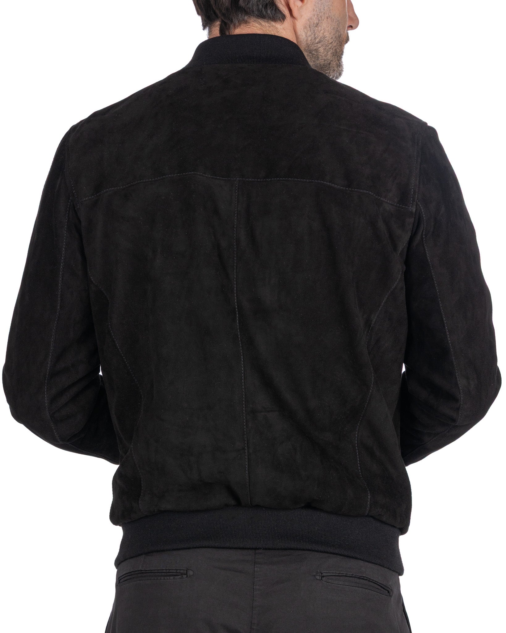 Bomber con zip scamosciato nero