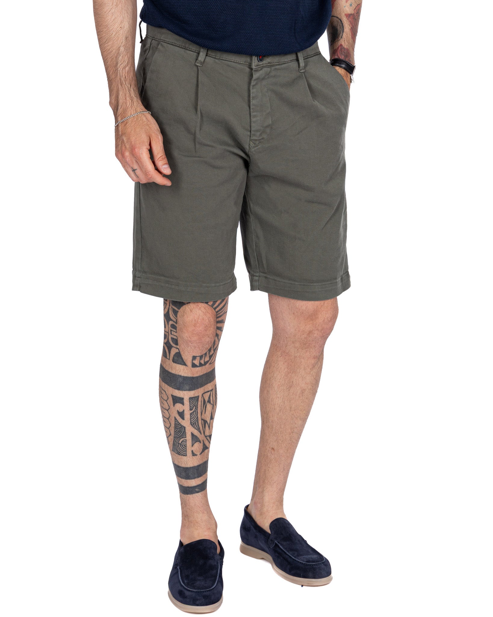 Easton - Bermuda militaire taille haute avec plis
