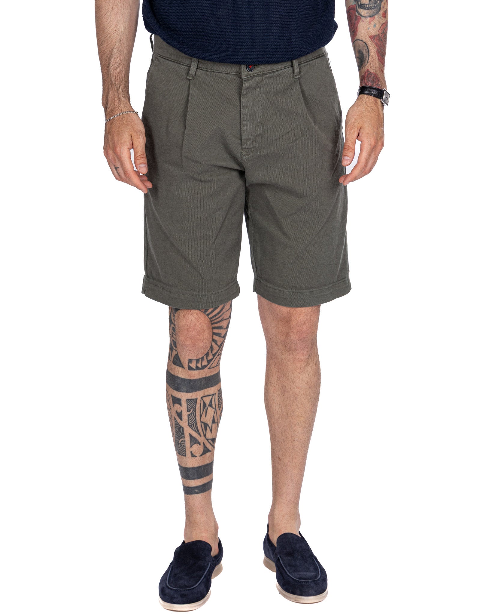 Easton - Bermuda militaire taille haute avec plis