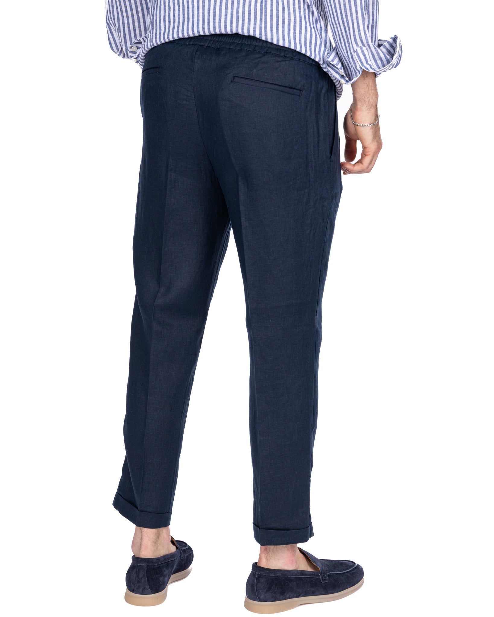 Cary - pantalaccio in puro lino blu