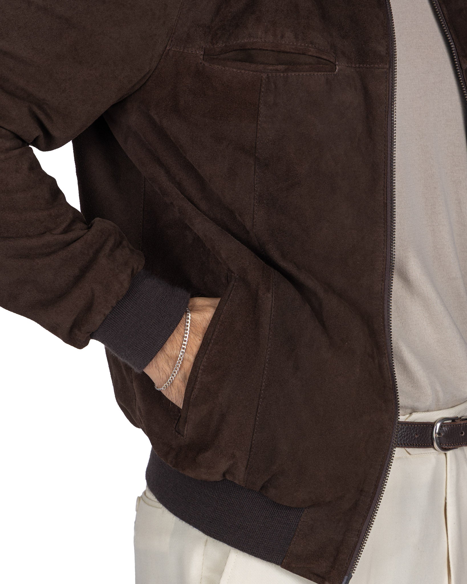 Dark brown suede zip jacket