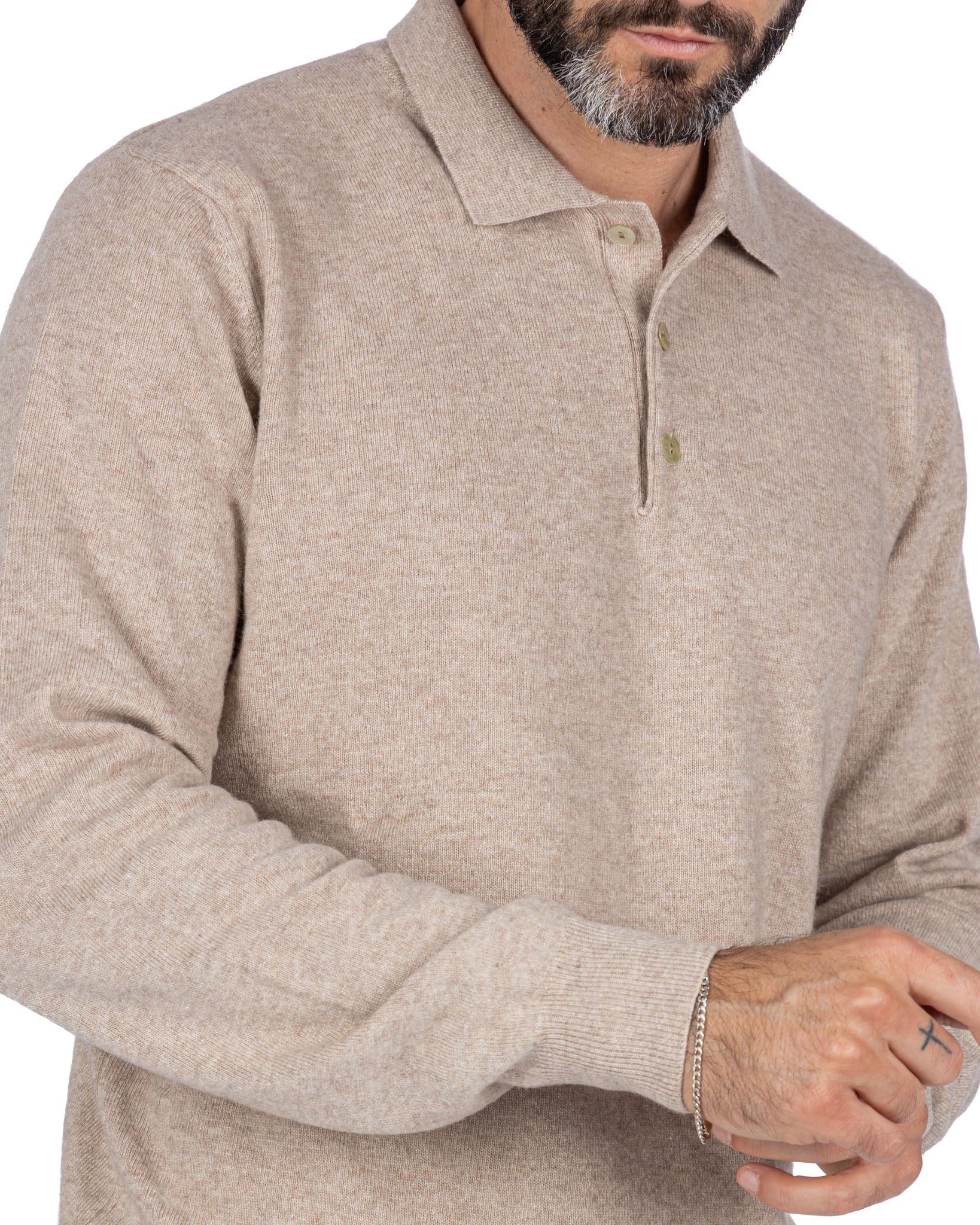 Beige Tiger Cashmere Blend Polo