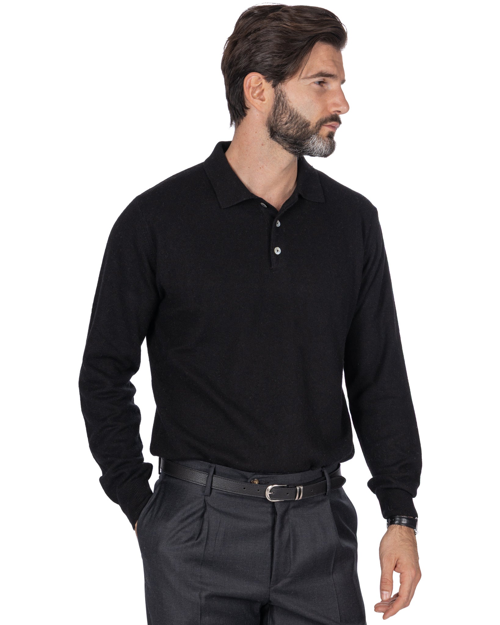 Tiger Polo in black cashmere blend
