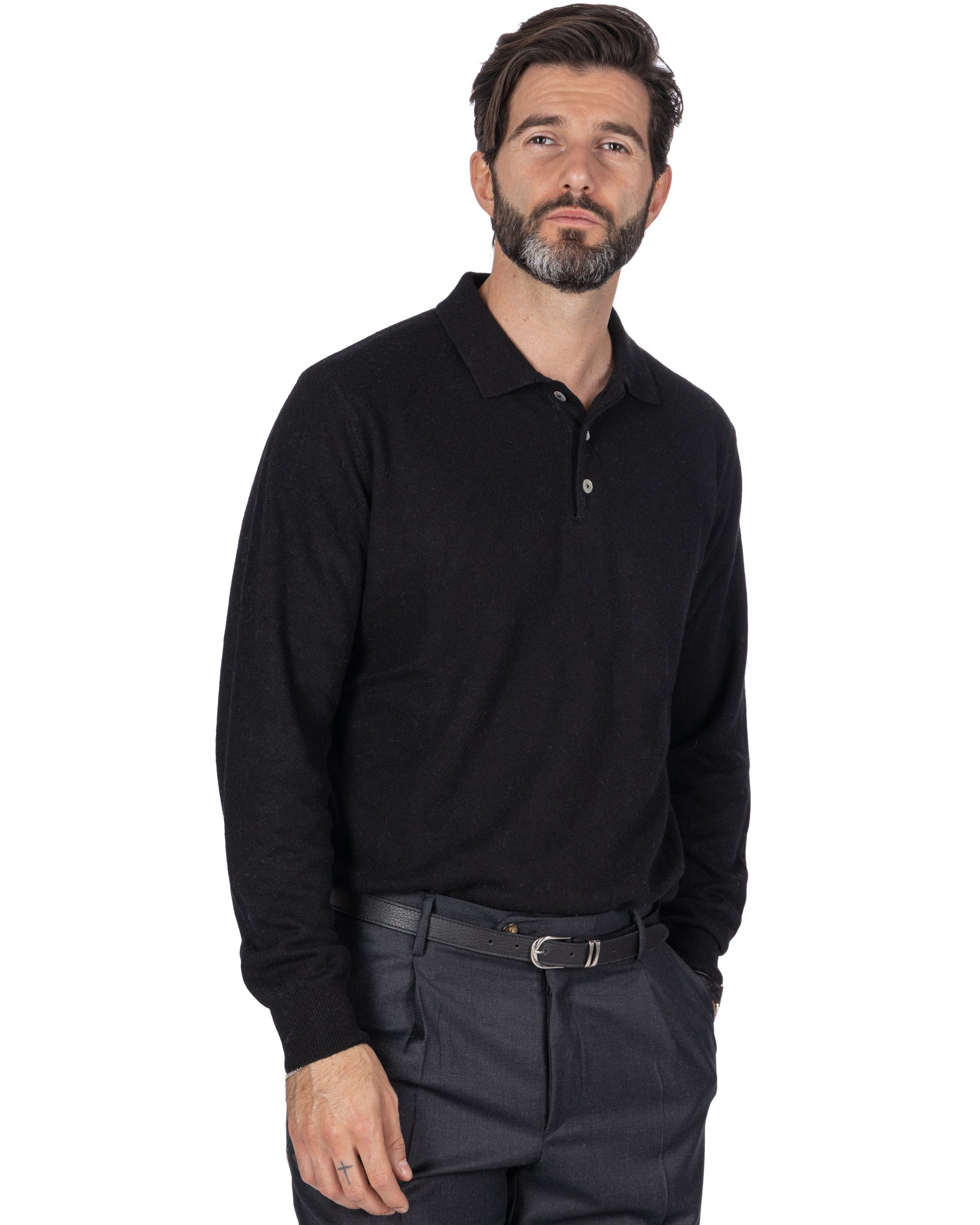 Tiger Polo in black cashmere blend