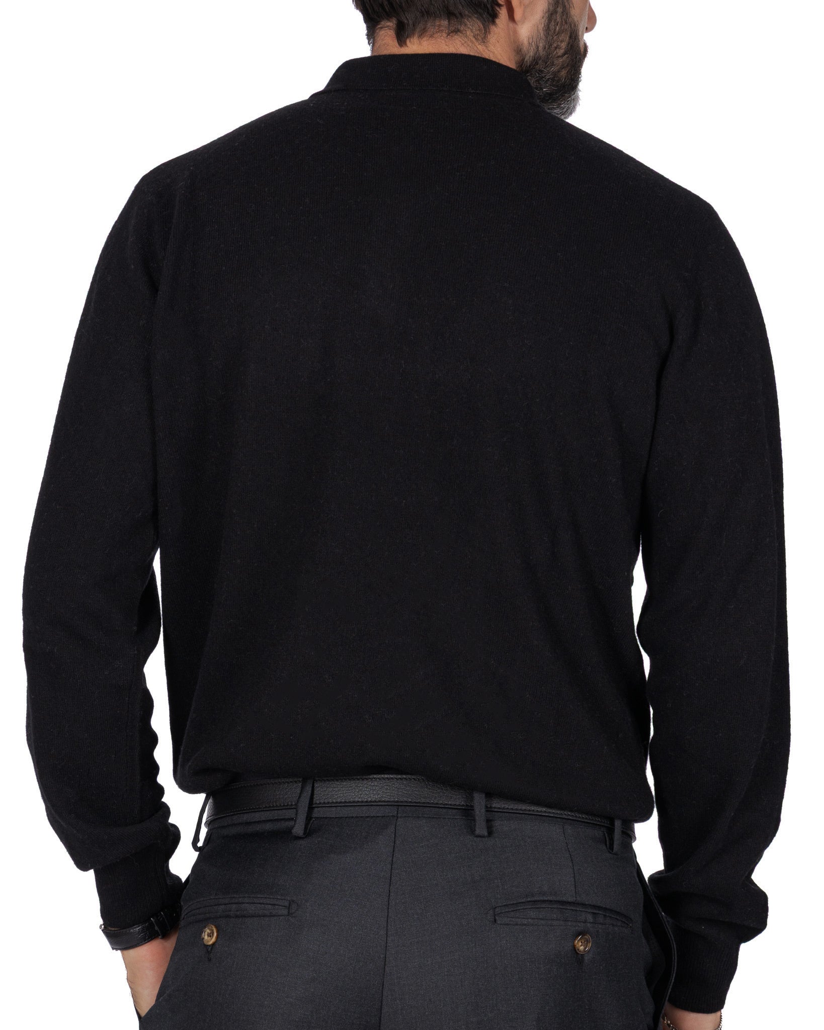 Tiger Polo in black cashmere blend
