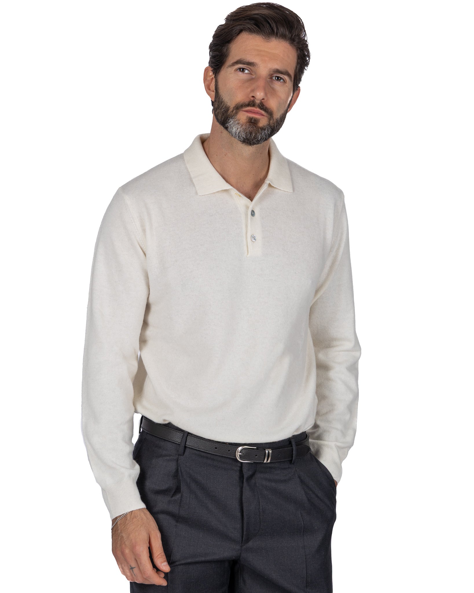 Tiger Polo in cream cashmere blend