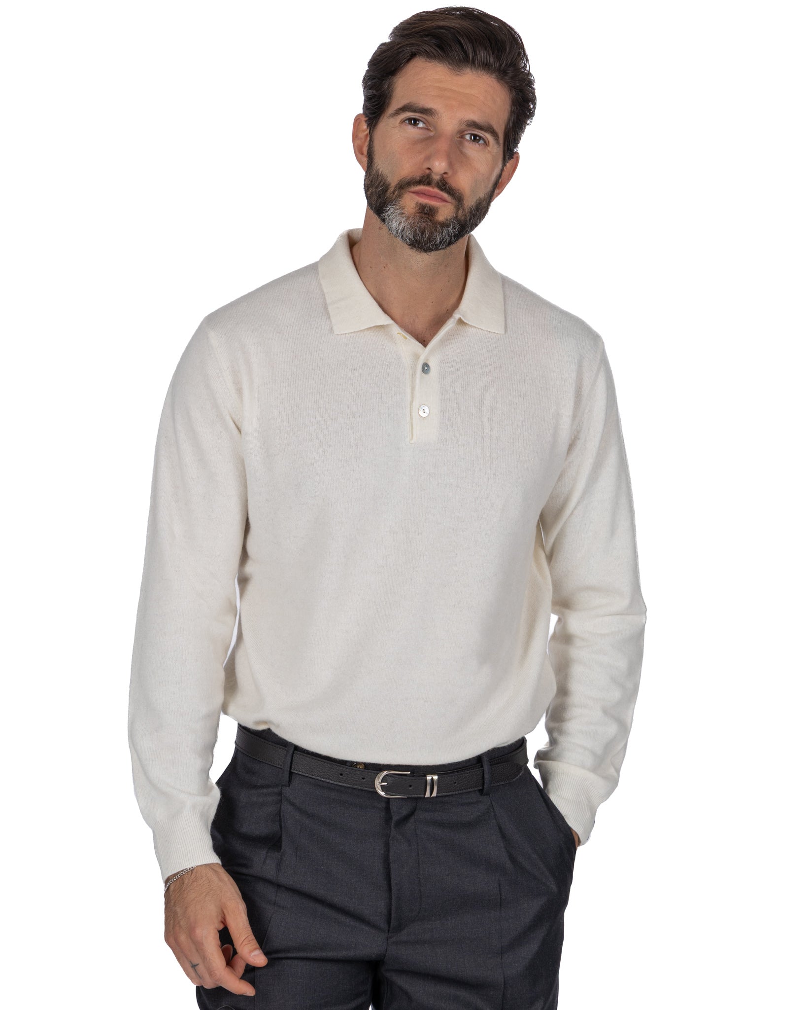 Tiger Polo in cream cashmere blend