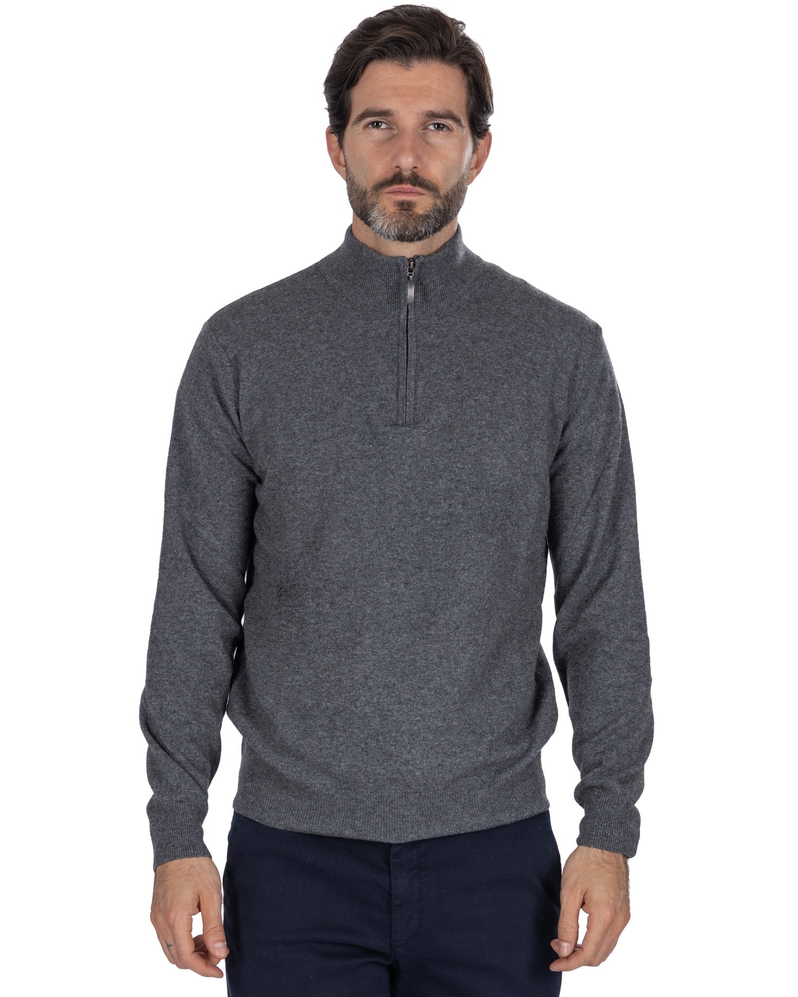 Rory zip-up turtleneck in anthracite cashmere blend