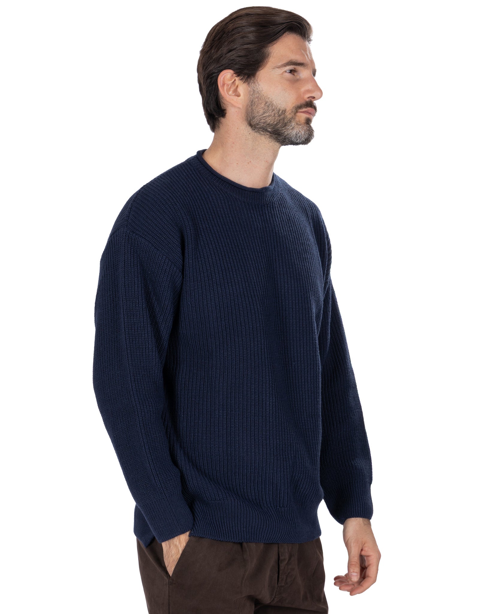 Pull ras du cou côtelé bleu Sven