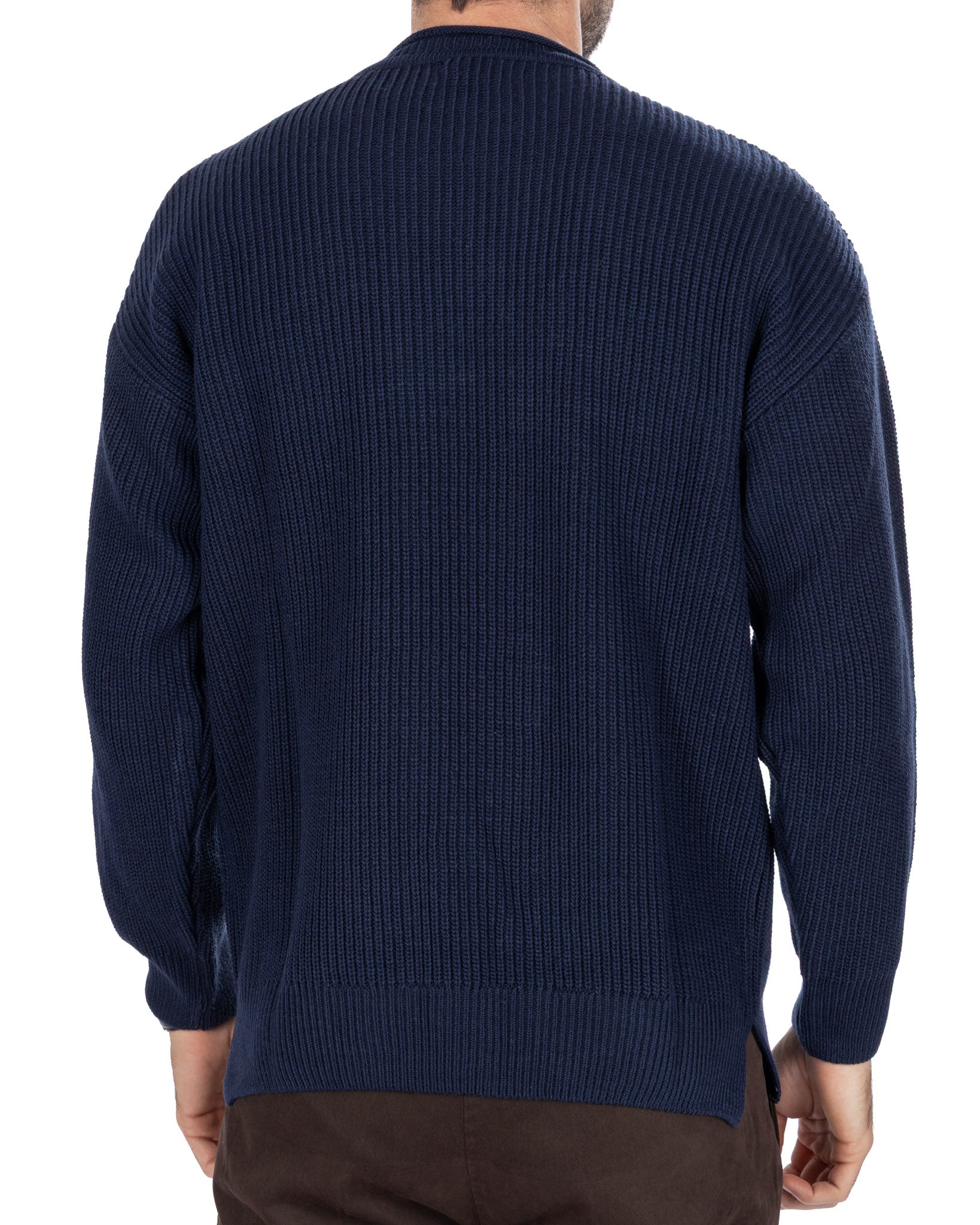 Pull ras du cou côtelé bleu Sven