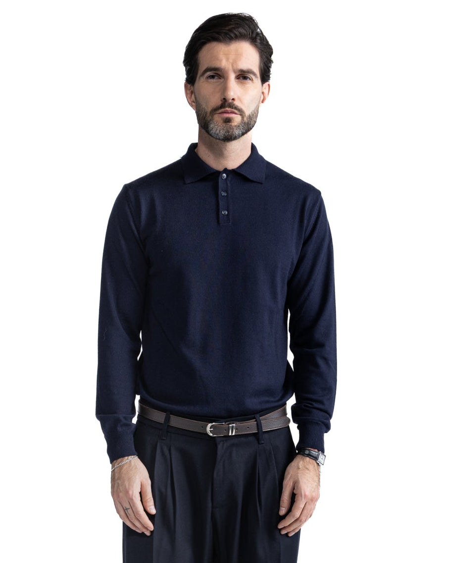 Polo Rovigo in Tollegno wool blue