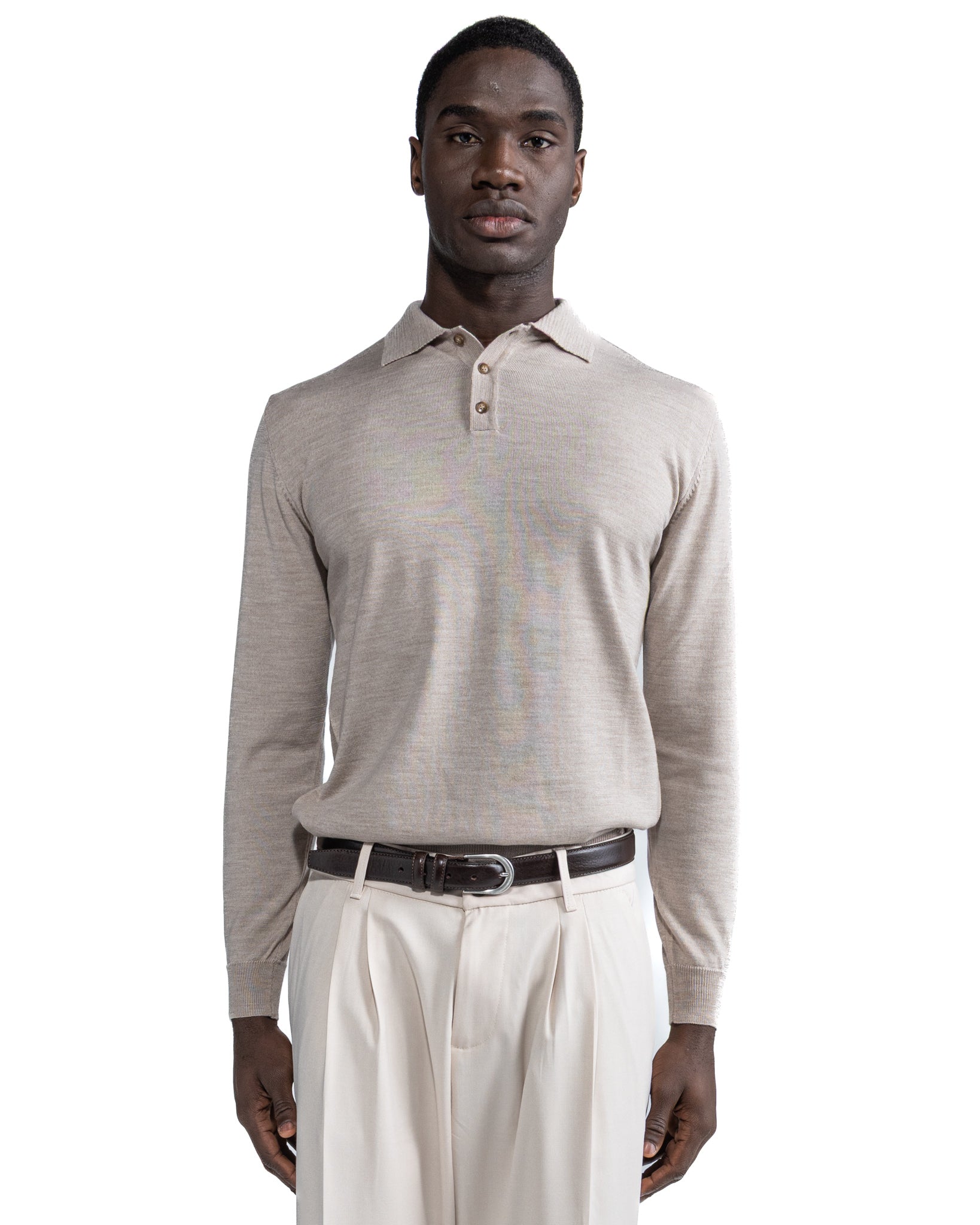 Beige Tiger Cashmere Blend Polo