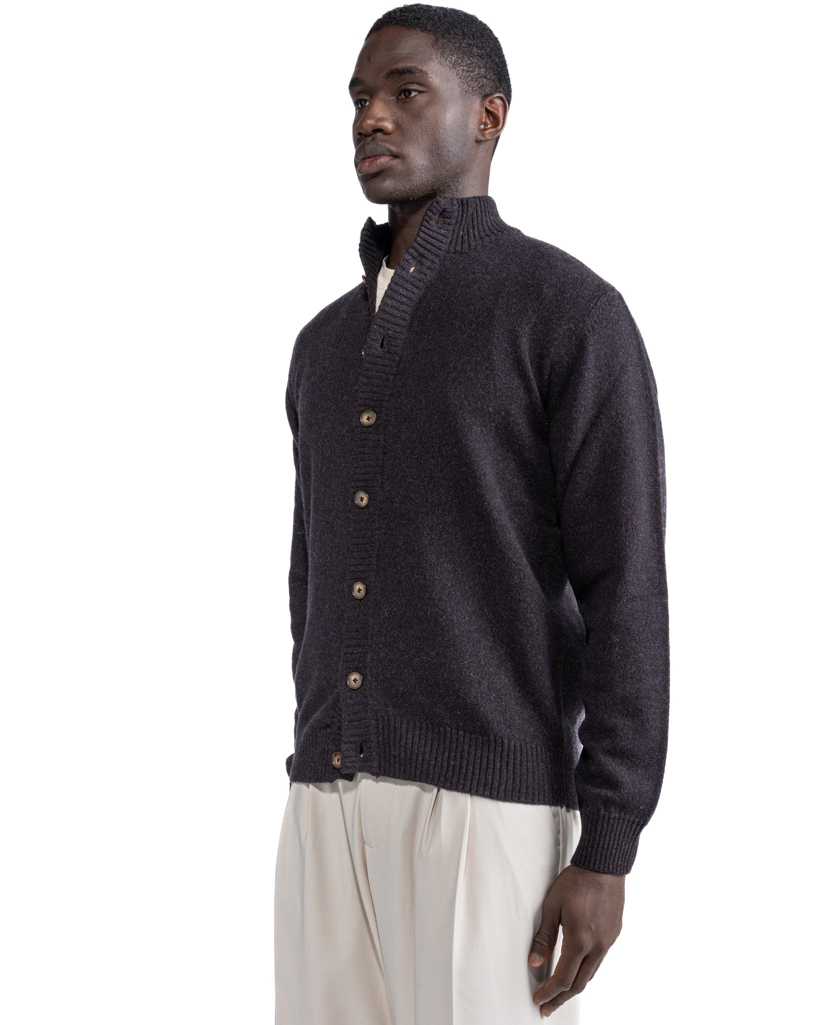 Tavolara mouliné dark brown knitted jacket