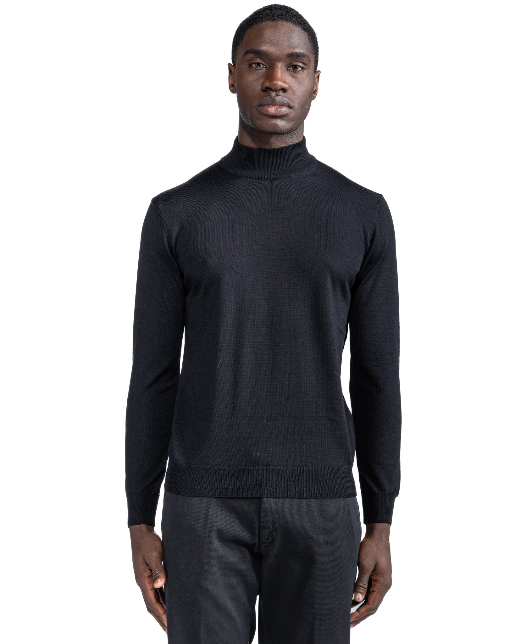 Ancona polo shirt in black Tollegno wool