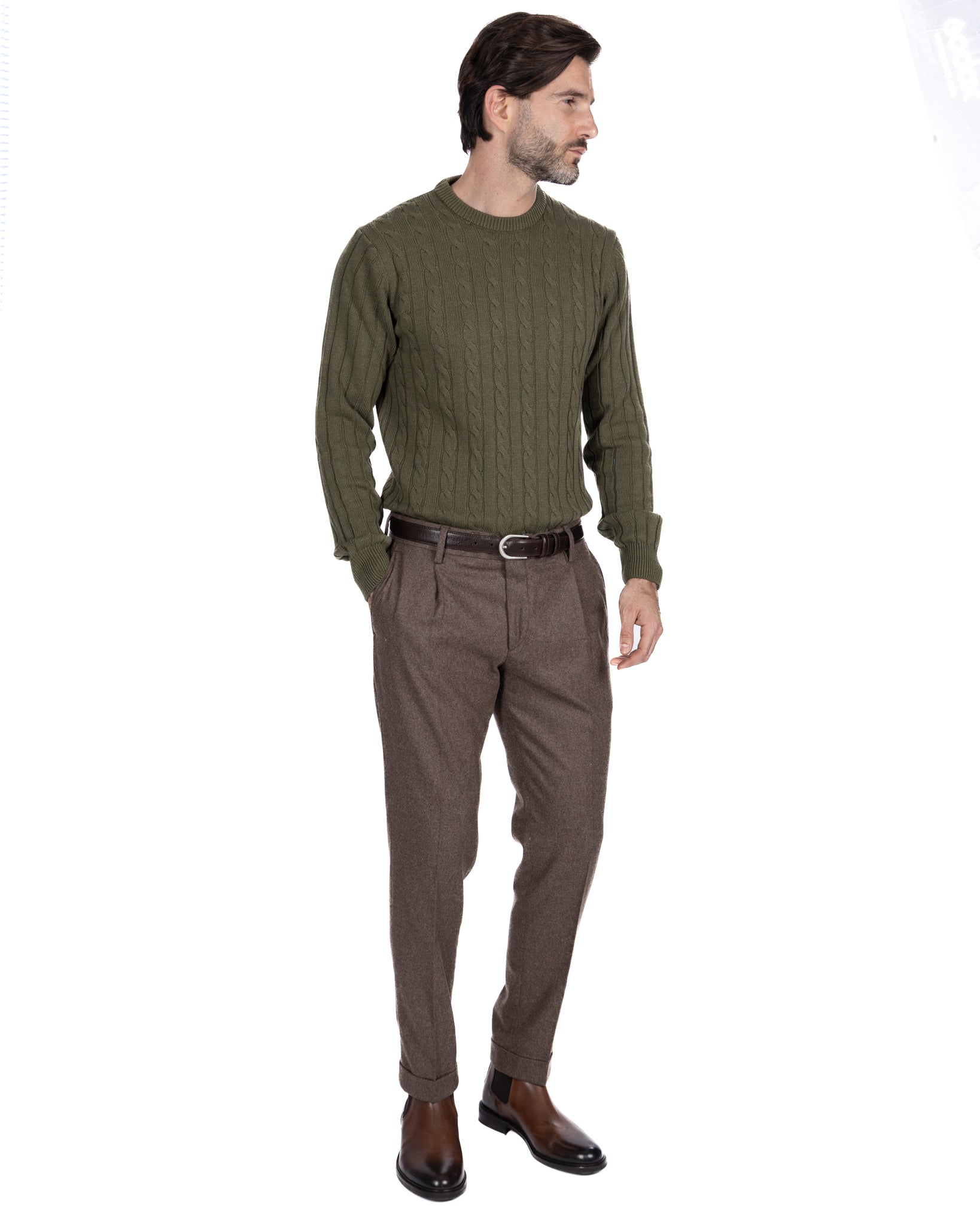 Pantalone con fascia Leica in flanella fango