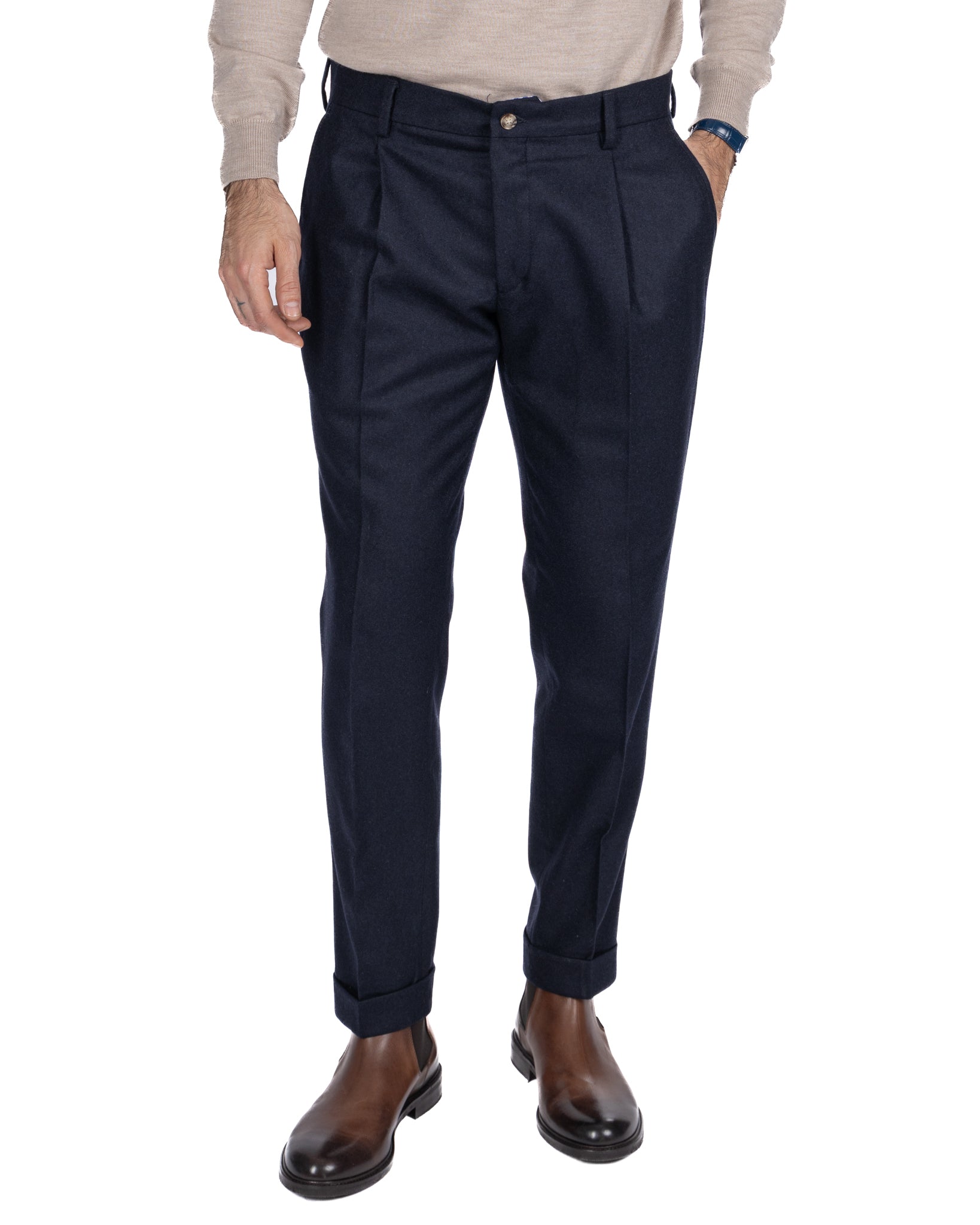 Leica Band Trousers in Blue Flannel