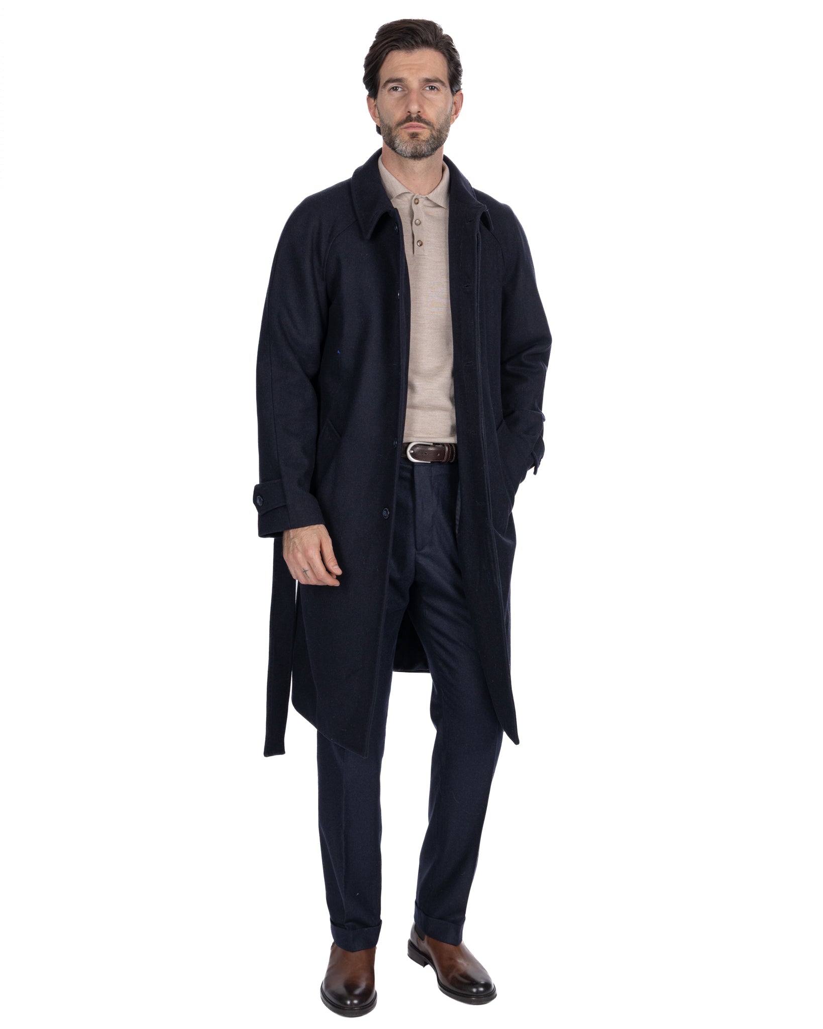 Manteau long Dimitri en flanelle bleue