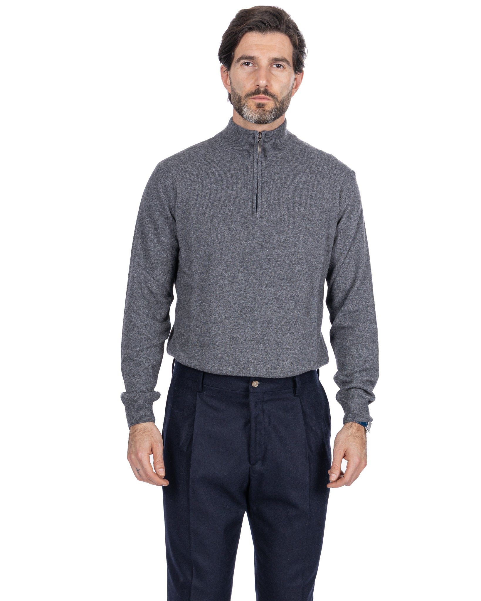 Rory grey zip-up cashmere blend sweater