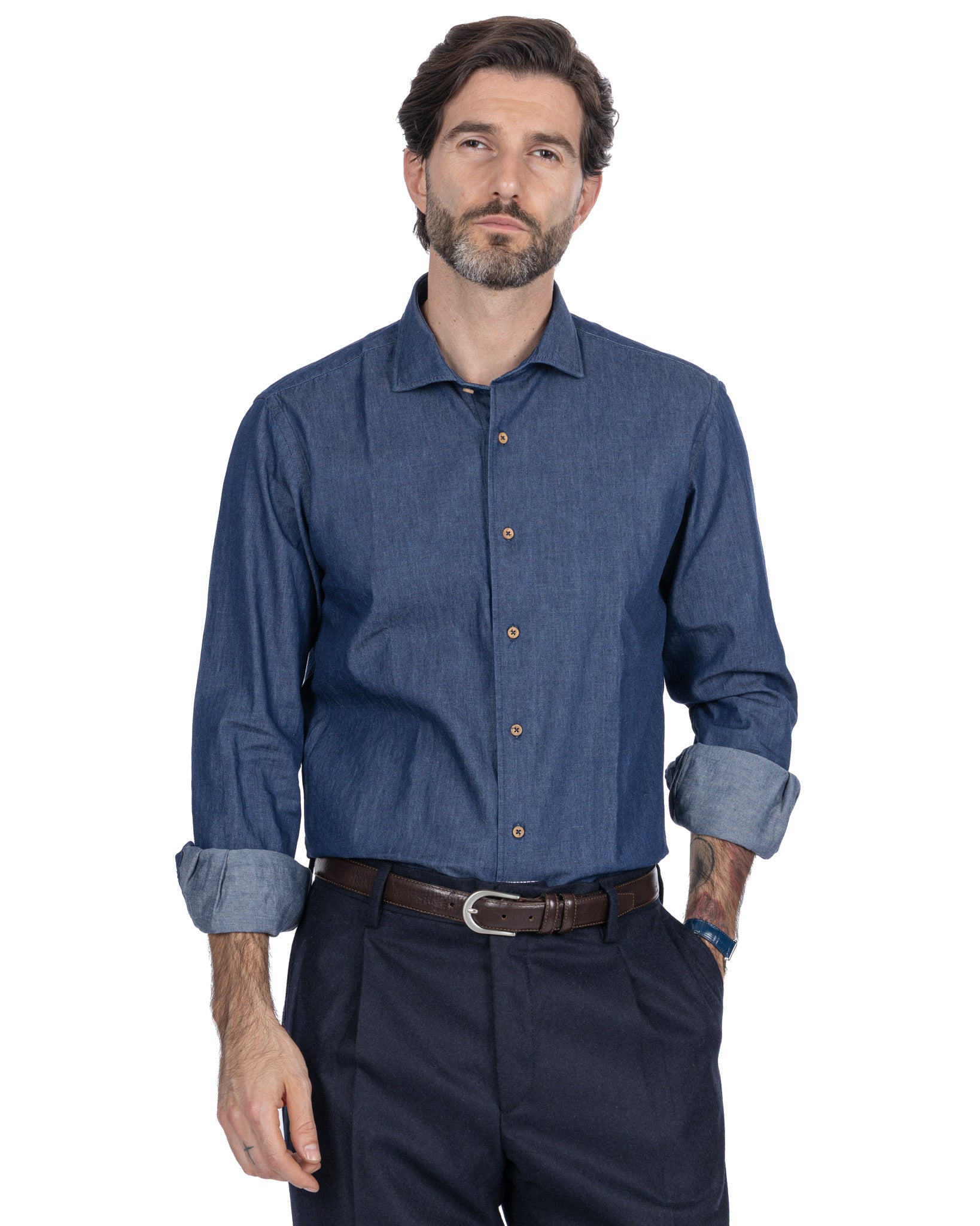 Mark zero wash denim shirt