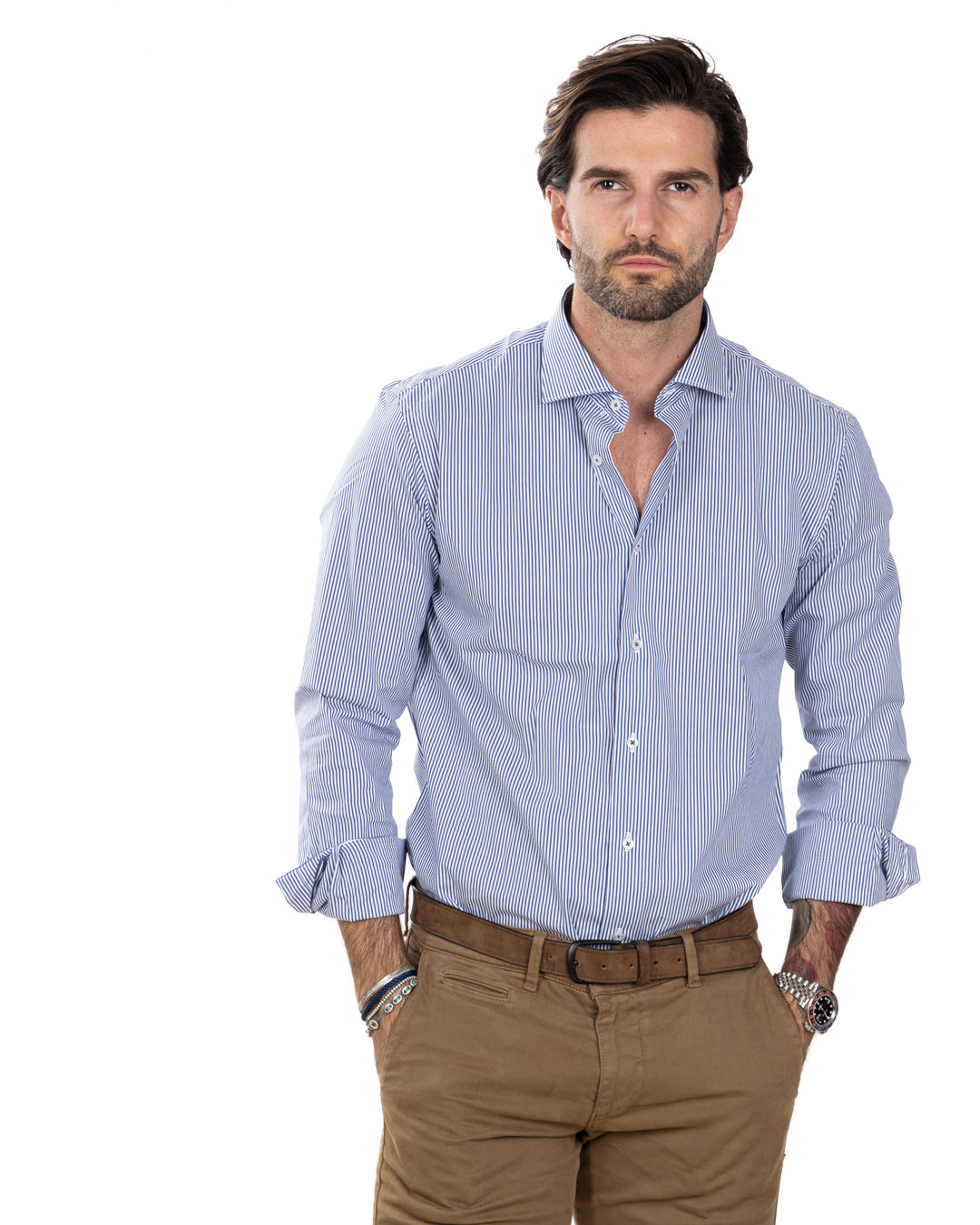 Camicia - slim fit riga stretta blu