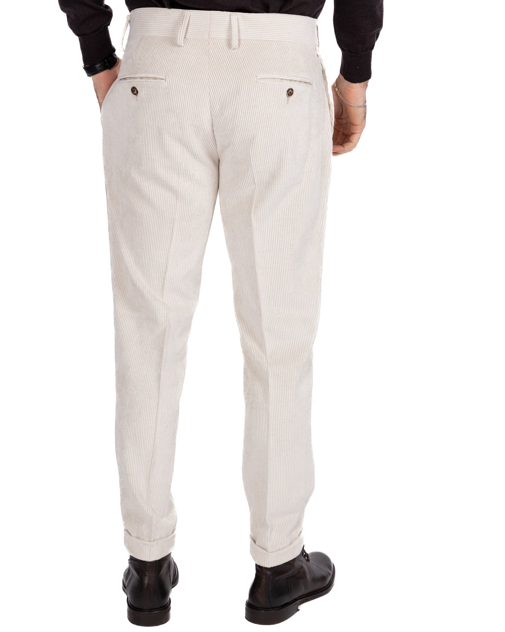 Pantalone James in velluto panna