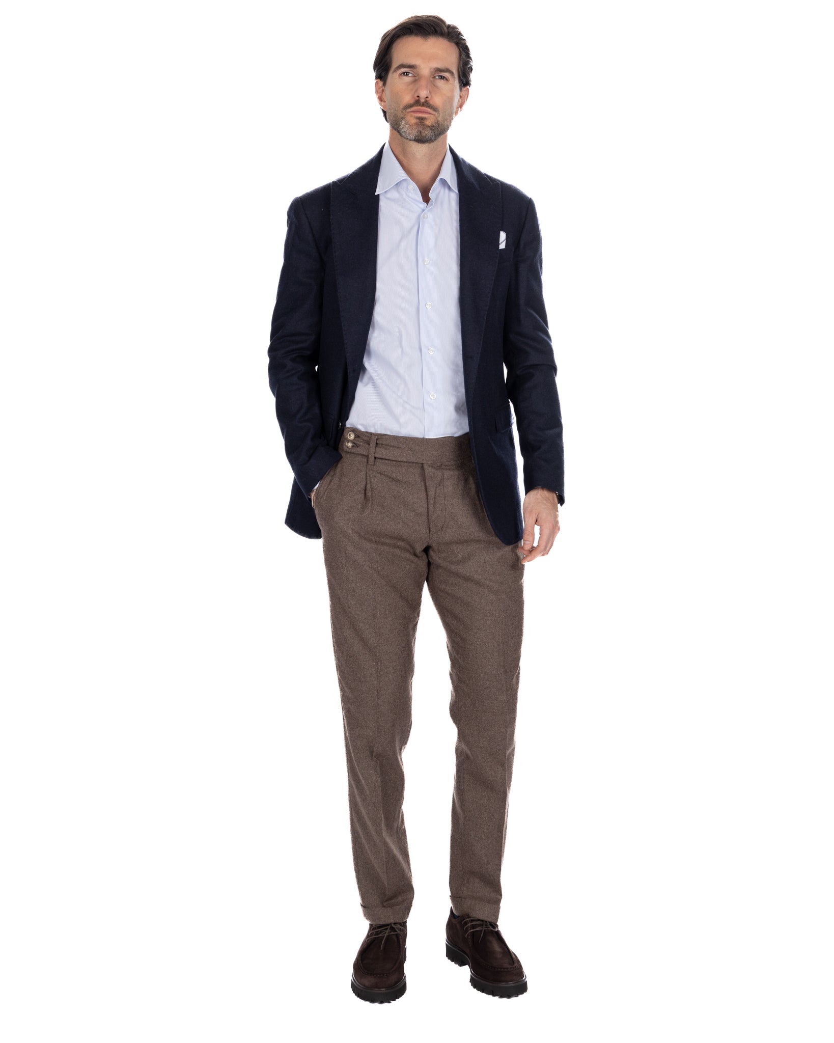 Pantalone Canon in flanella fango