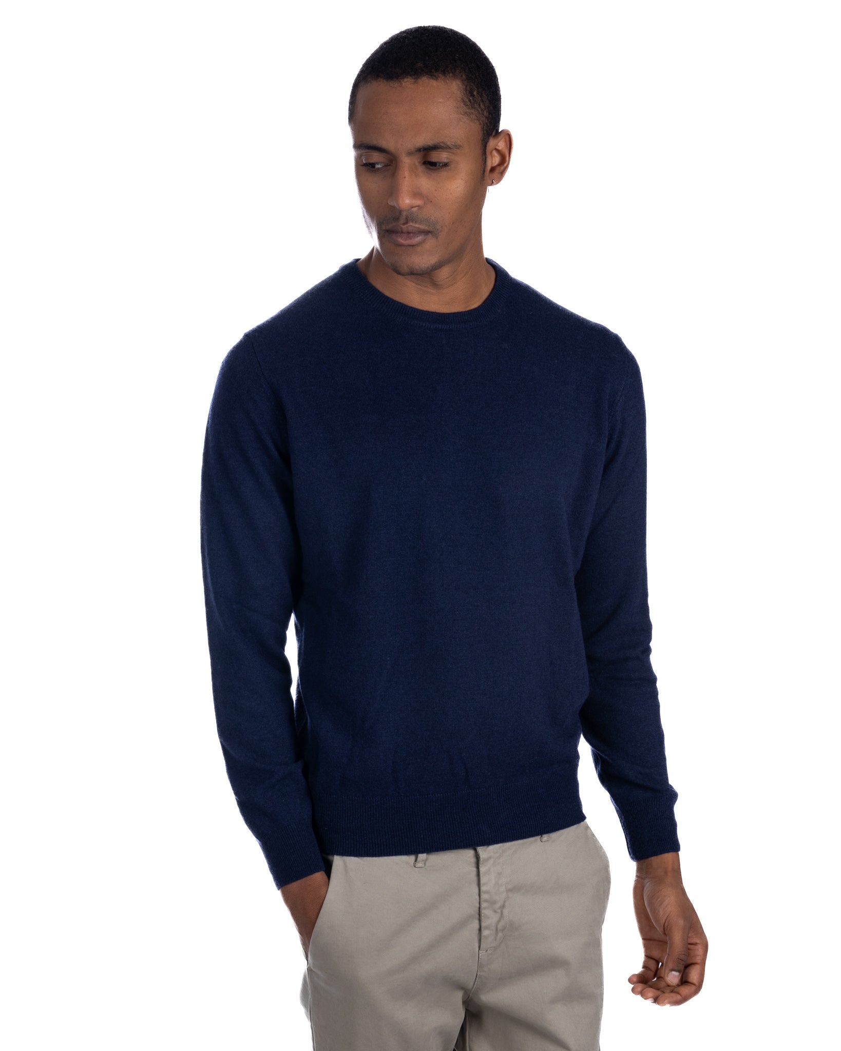 Dustin - maglione girocollo in misto cachemire blu