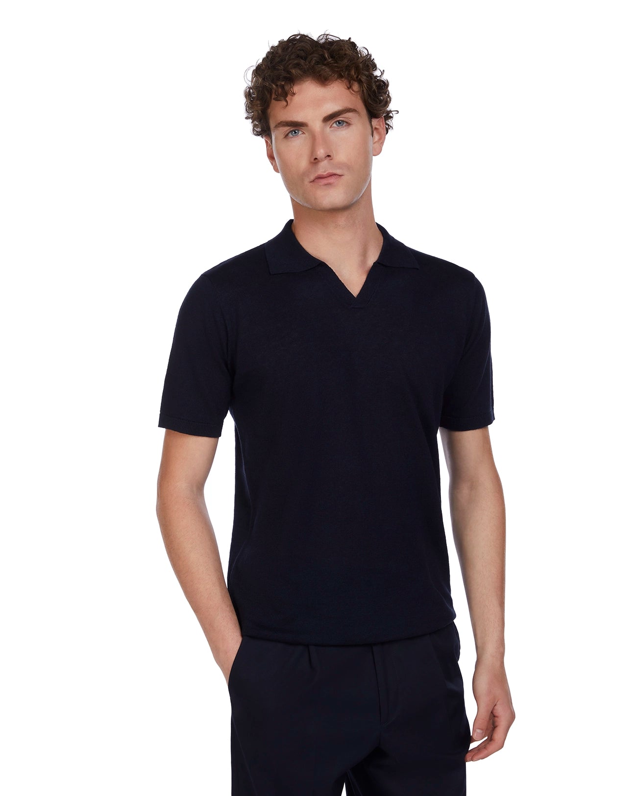Bandol polo shirt in blue linen and cotton