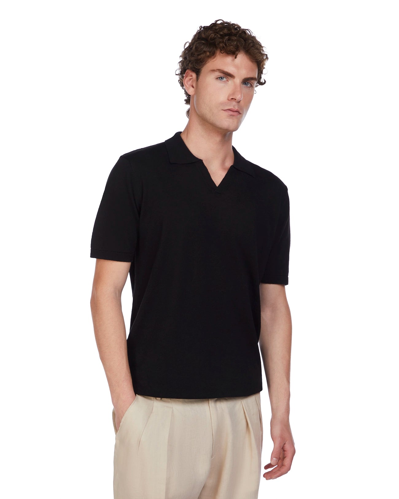 Bandol polo shirt in black linen and cotton